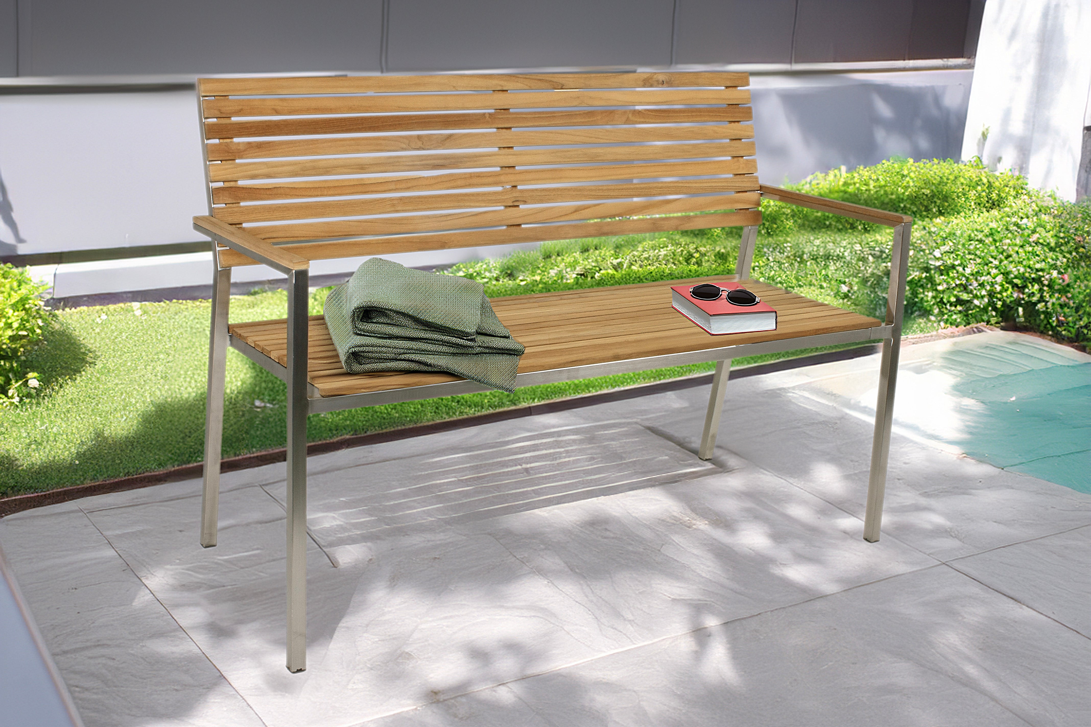 Sitzbank Gartenbank DENVER 2-Sitzer Teak Edelstahl modern von Garden Pleasure