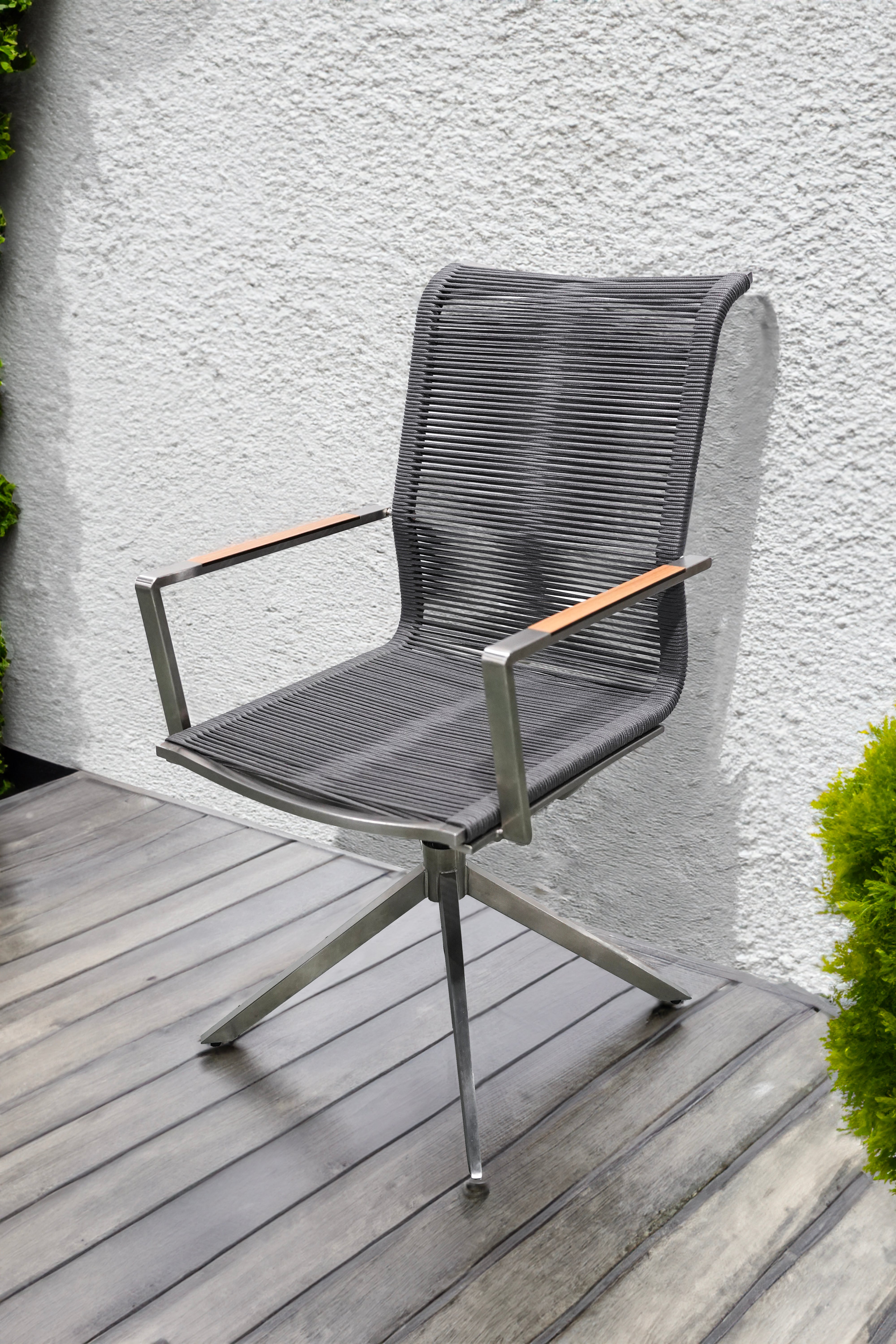 Gartenstuhl Drehstuhl RUBIERA 2er Set Edelstahl Teak Rope von Garden Pleasure