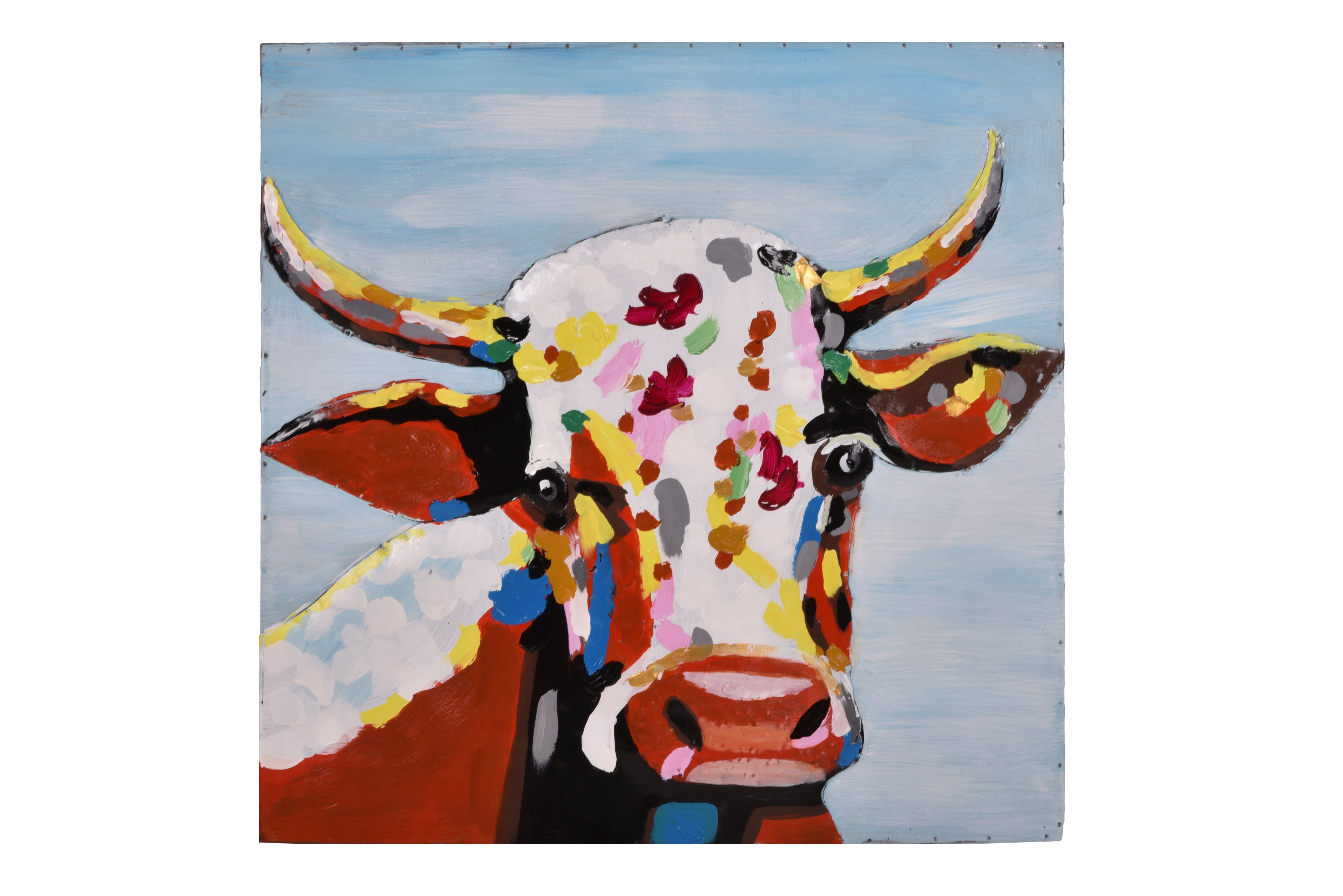 3D Metallbild Kuh bunte Wanddekoration einzigartiges Metall-Wandbild von Interia Home & Living