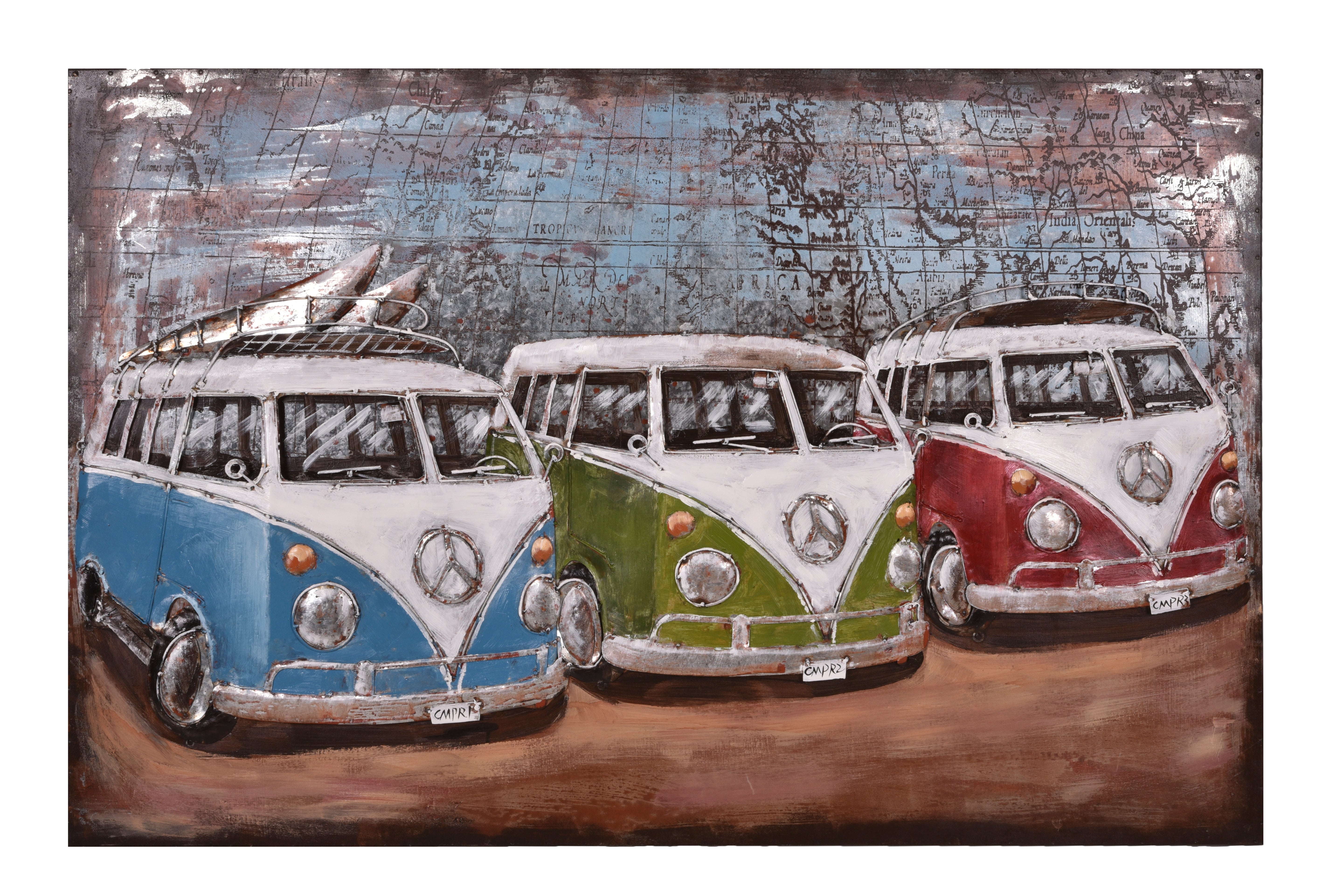 3D Metallbild 3 Bullis Retro-Wandbild VW Bus bunte Metall-Deko von Interia Home & Living