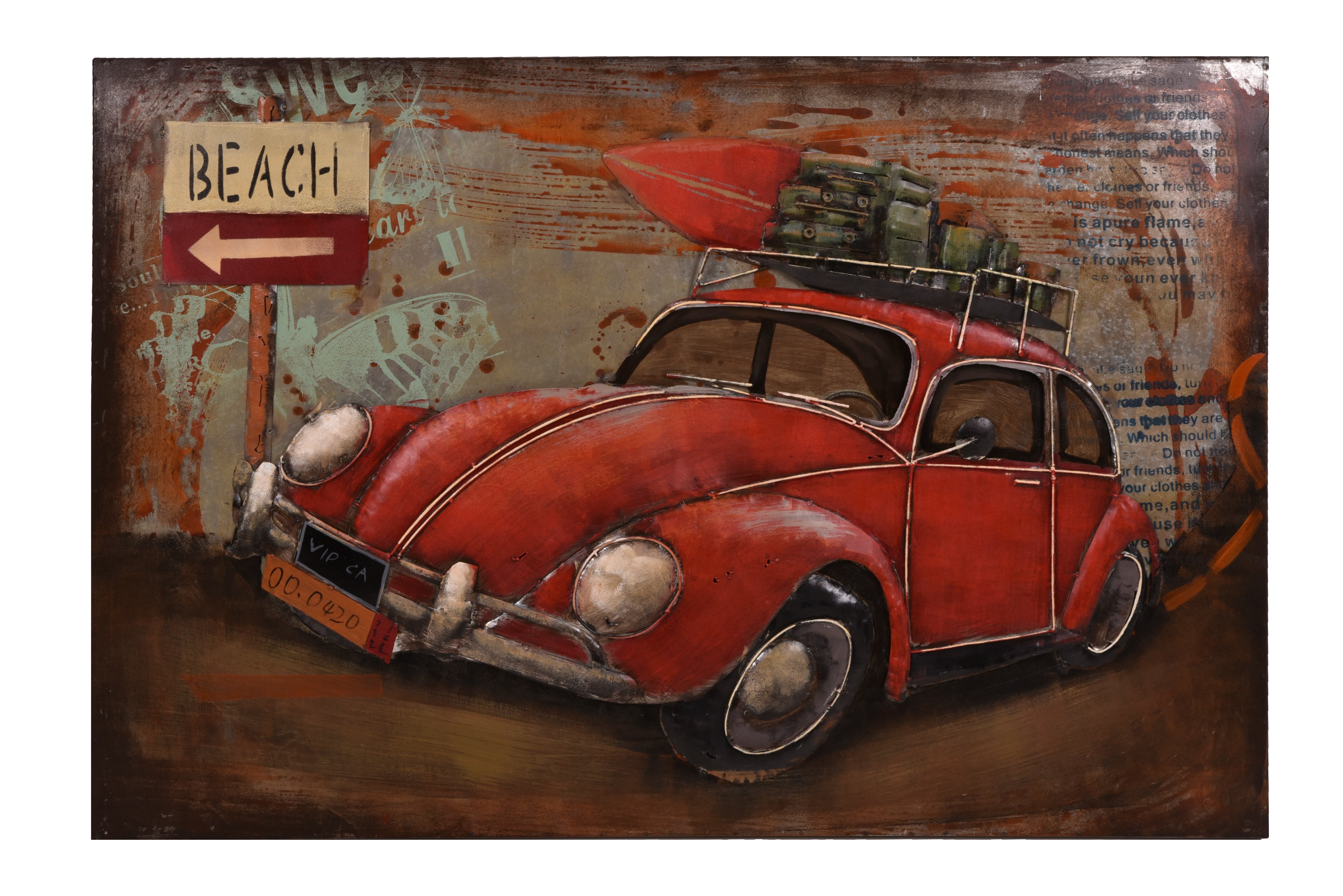 3D Metallbild Auto mit Gepäck Vintage-Wandbild Oldtimer nostalgische Wanddeko von Interia Home & Living