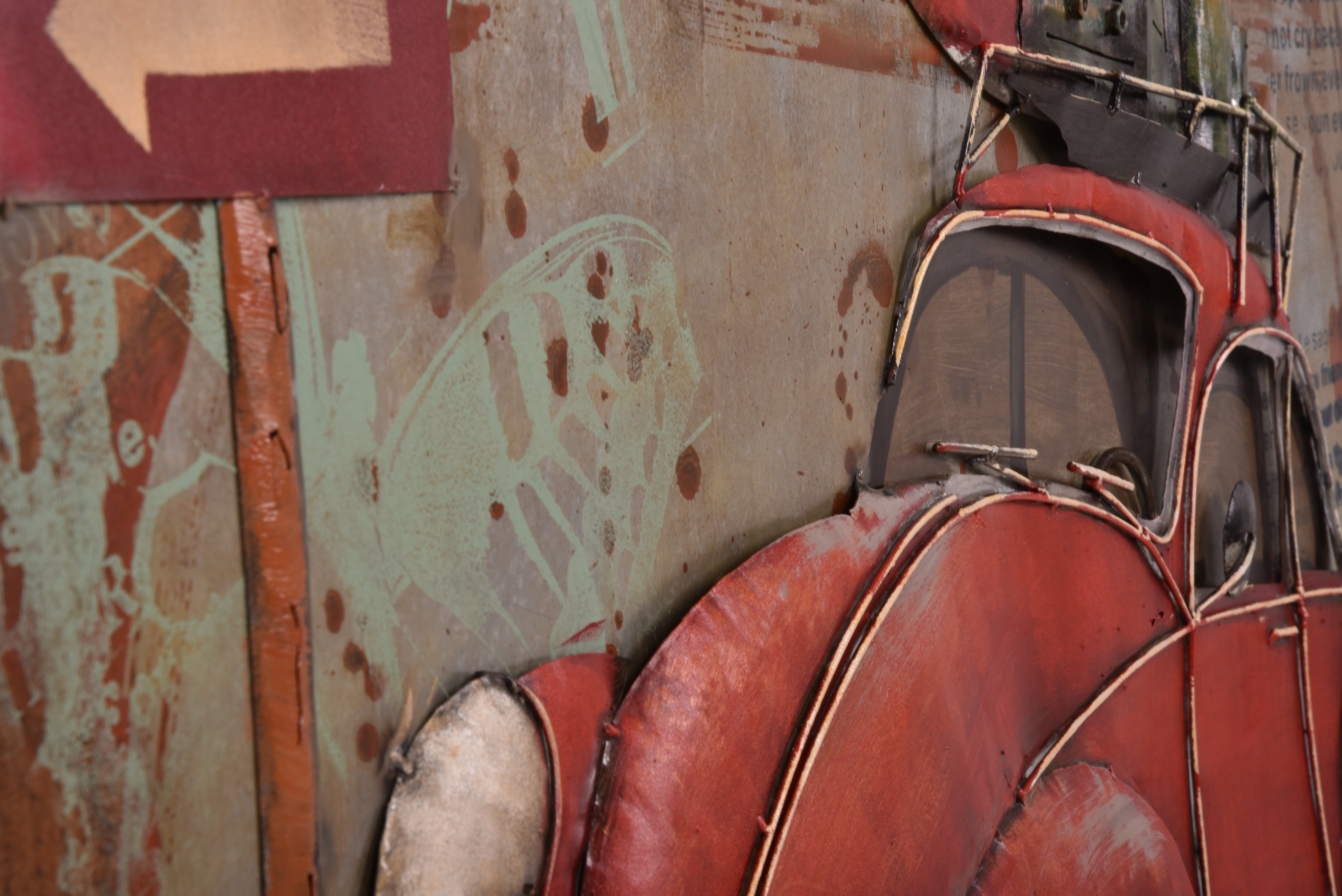 3D Metallbild Auto mit Gepäck Vintage-Wandbild Oldtimer nostalgische Wanddeko von Interia Home & Living