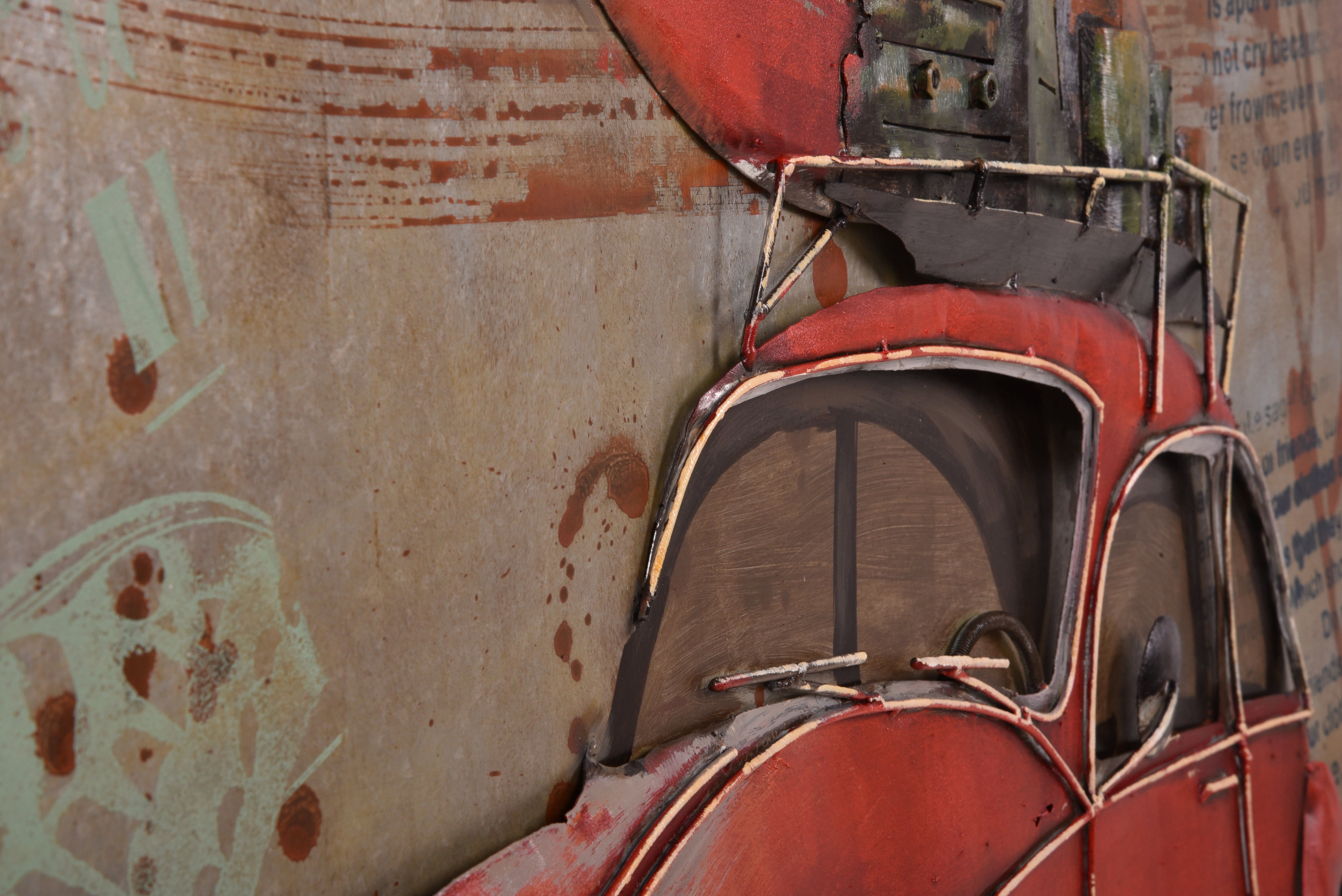 3D Metallbild Auto mit Gepäck Vintage-Wandbild Oldtimer nostalgische Wanddeko von Interia Home & Living