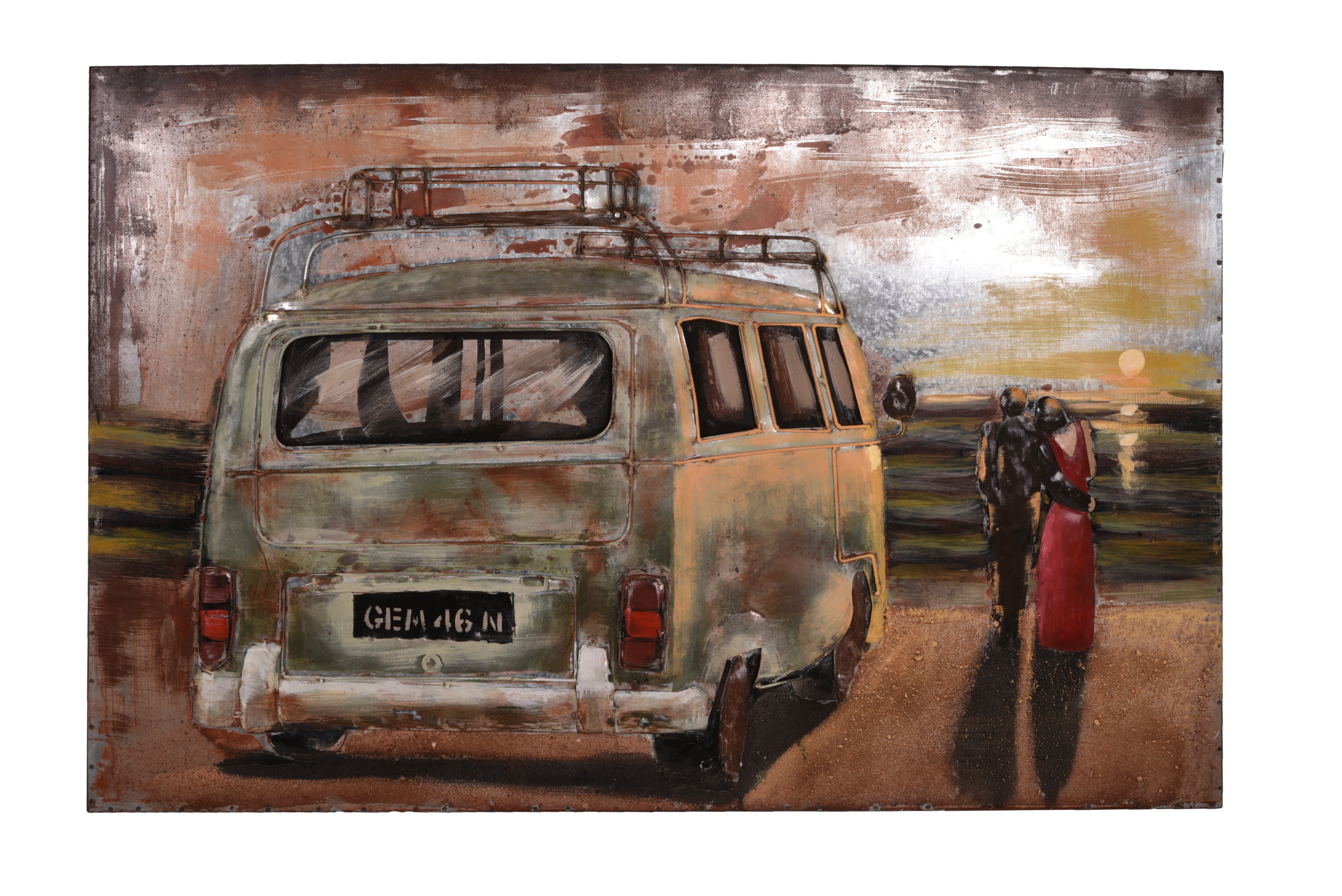 3D Metallbild Bulli mit Pärchen romantische Wanddeko Retro-Bild VW Bus von Interia Home & Living