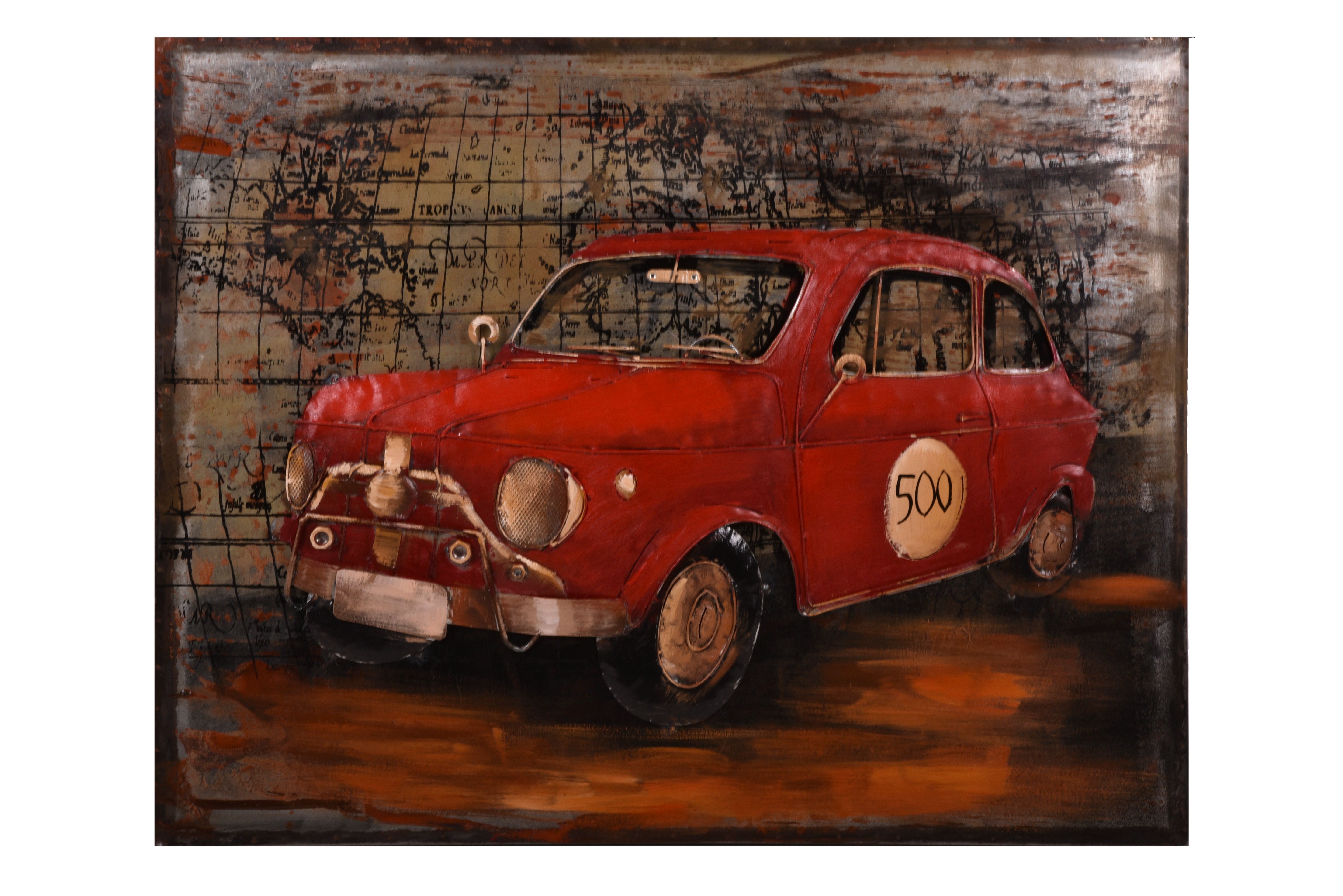 3D Metallbild rotes Auto lebhaftes Wandbild Oldtimer 3D-Wanddeko von Interia Home & Living