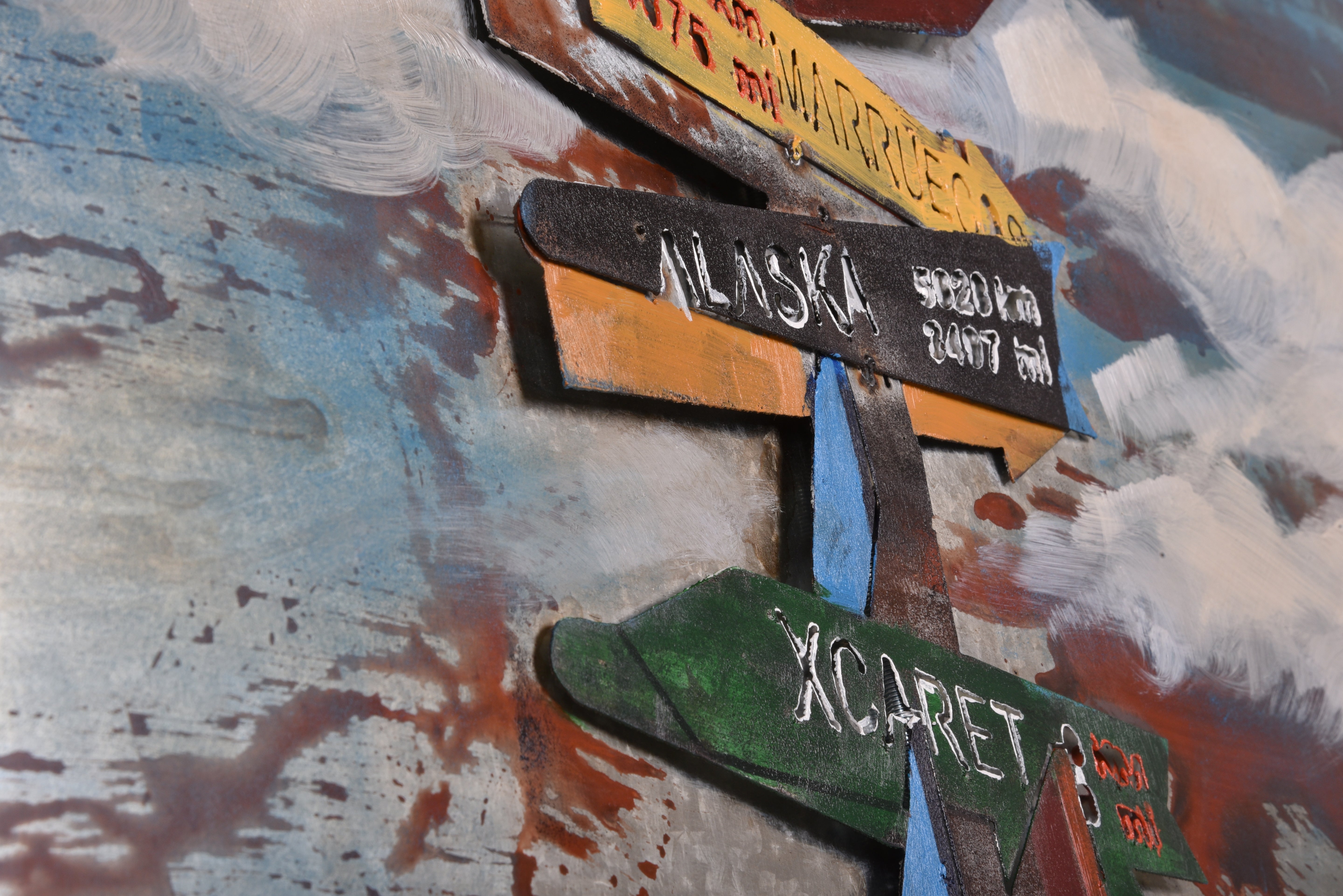 3D Metallbild Wegweiser buntes Vintage Wandbild 3D-Metall-Deko von Interia Home & Living