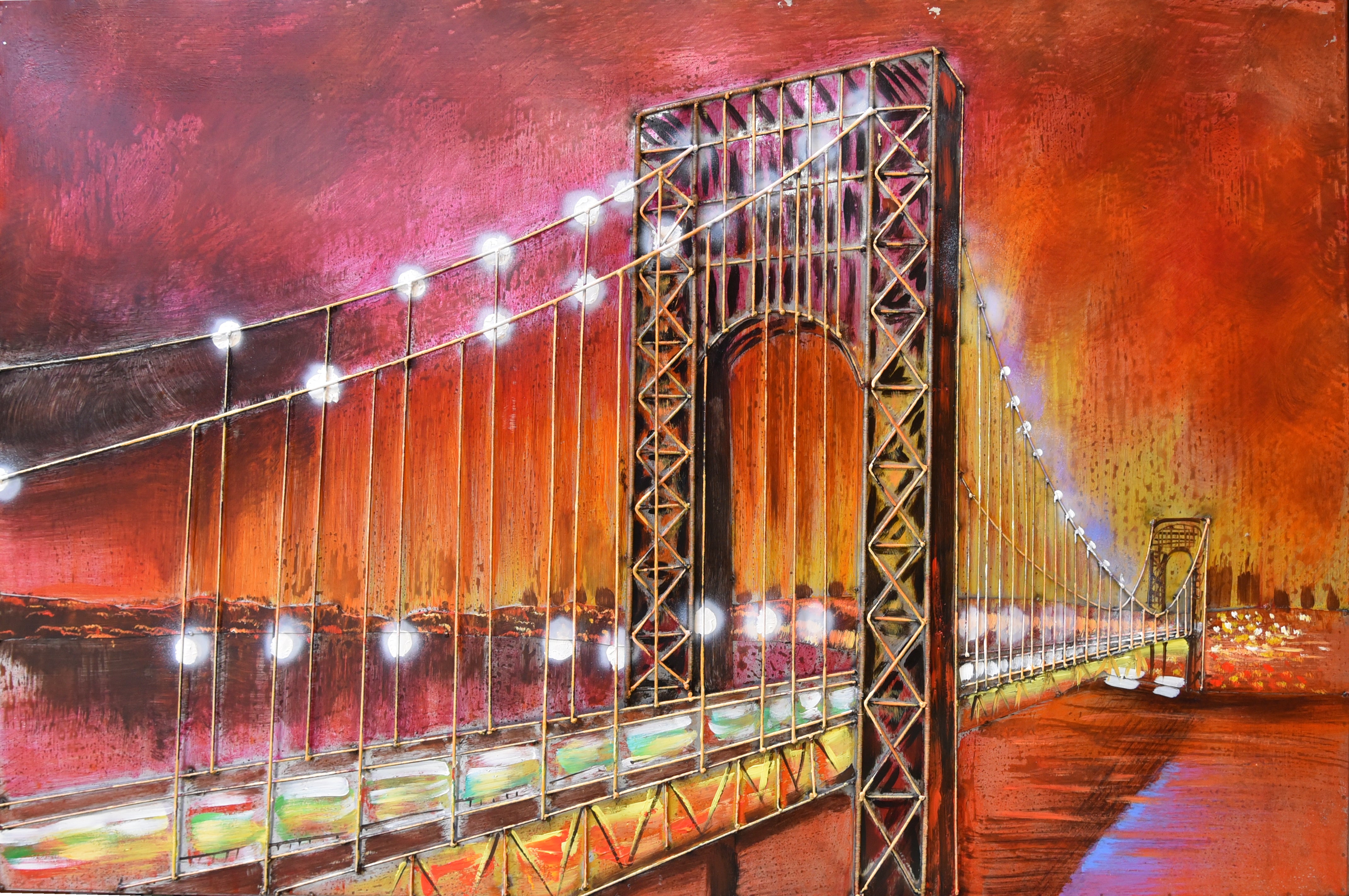 3D Metallbild Brücke buntes Wandbild Stadtmotiv 3D-Wandkunst von Interia Home & Living