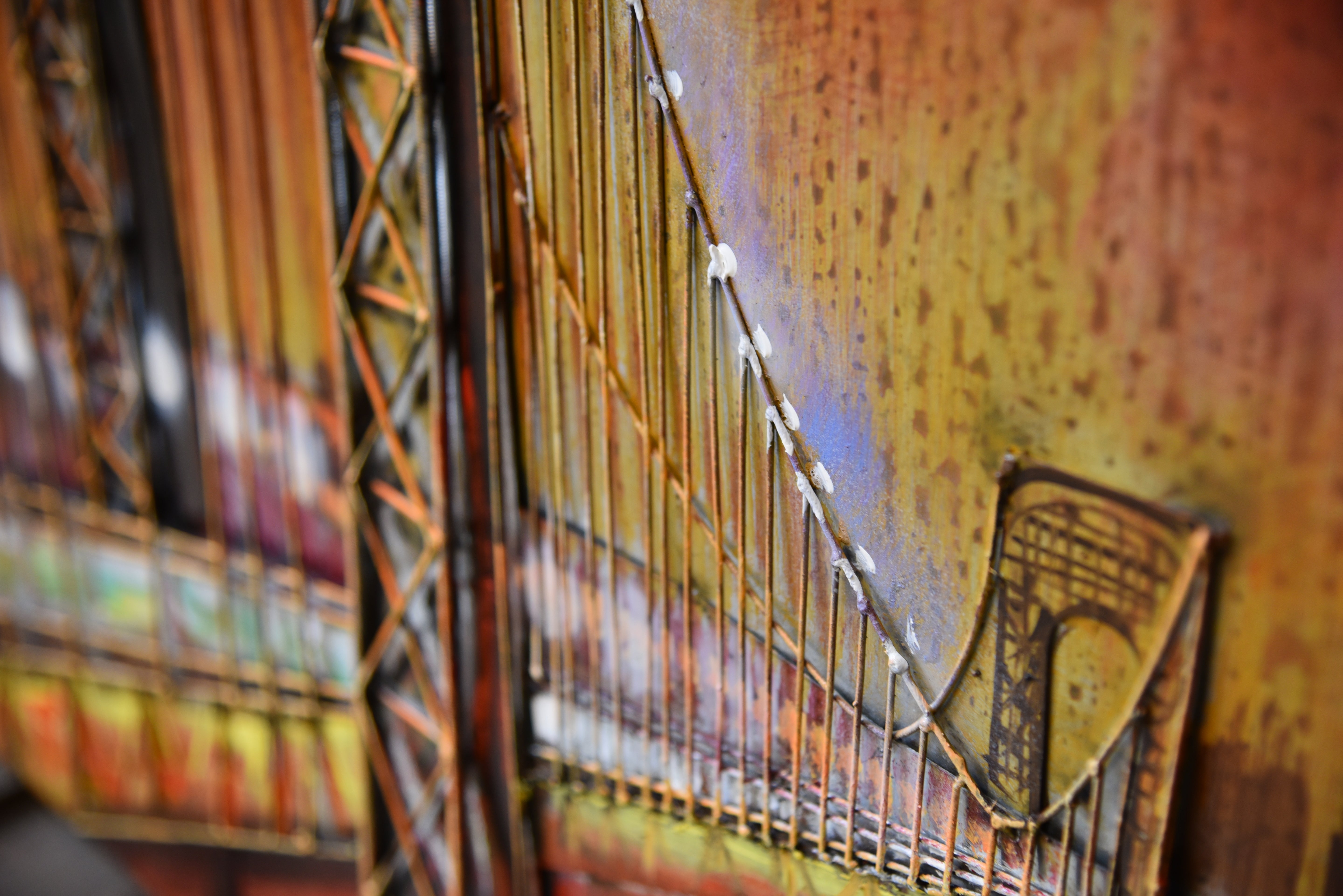 3D Metallbild Brücke buntes Wandbild Stadtmotiv 3D-Wandkunst von Interia Home & Living