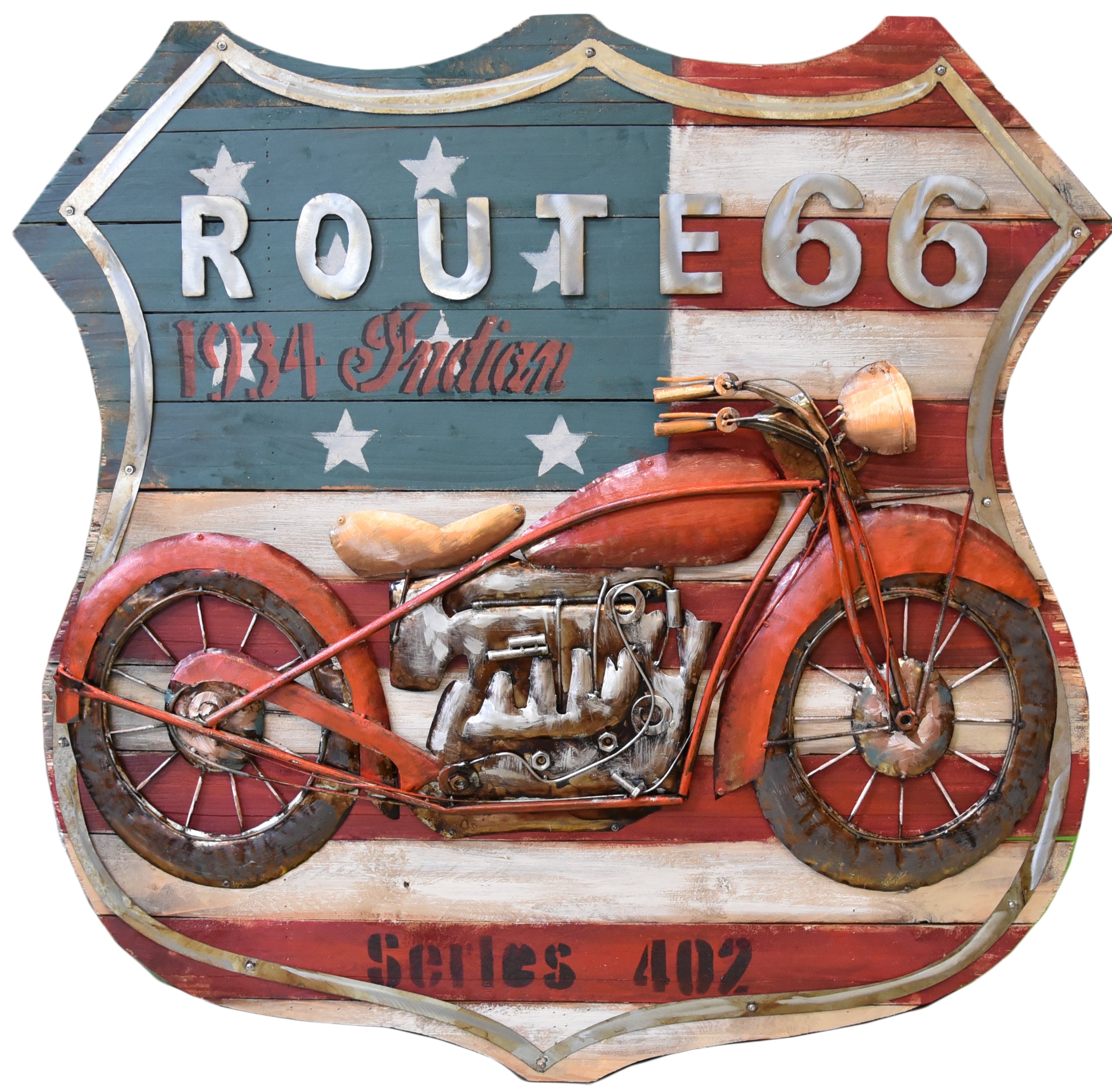 3D Metallbild Motorrad runde Biker-Wanddeko Vintage-Metallbild von Interia Home & Living