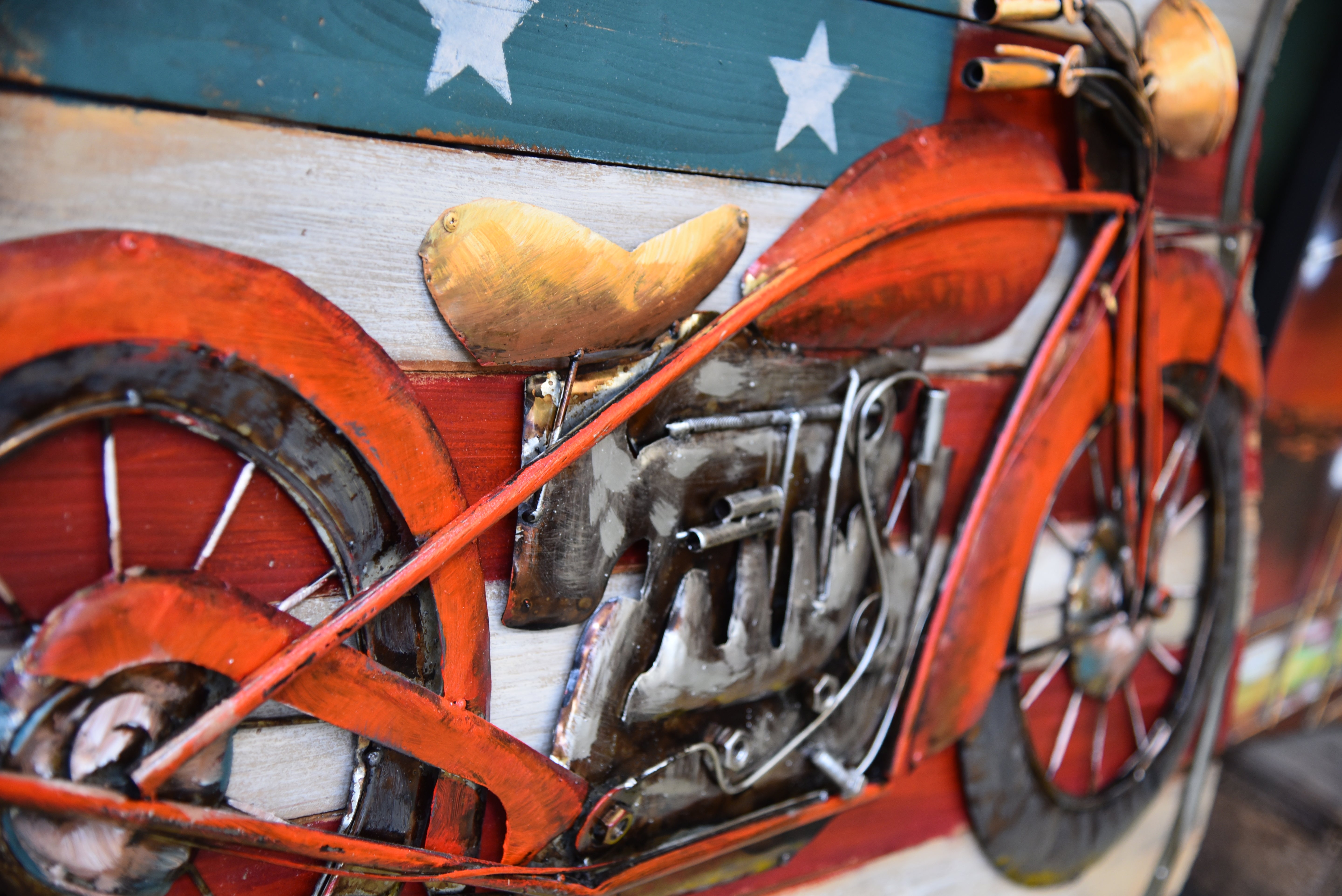 3D Metallbild Motorrad runde Biker-Wanddeko Vintage-Metallbild von Interia Home & Living