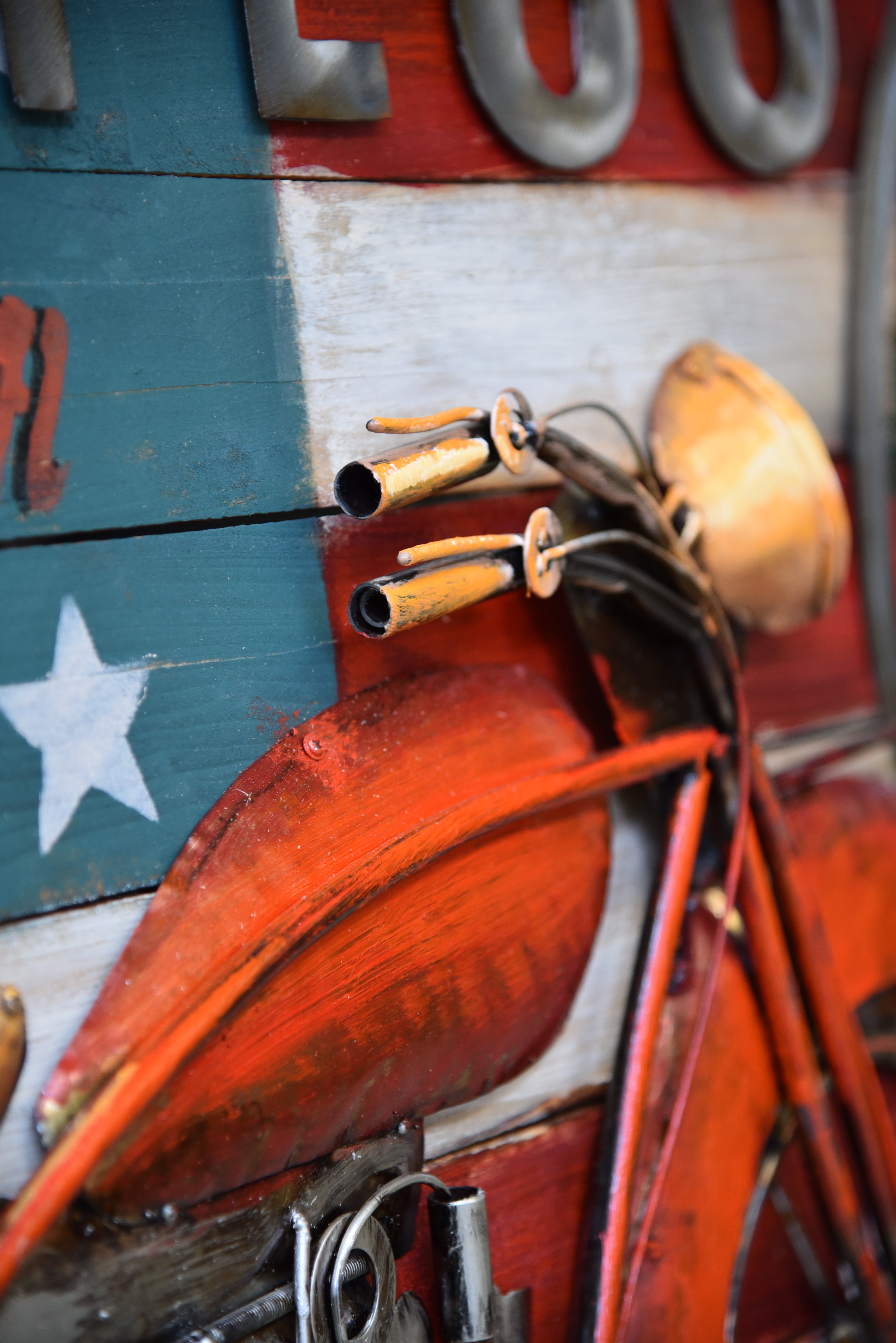 3D Metallbild Motorrad runde Biker-Wanddeko Vintage-Metallbild von Interia Home & Living