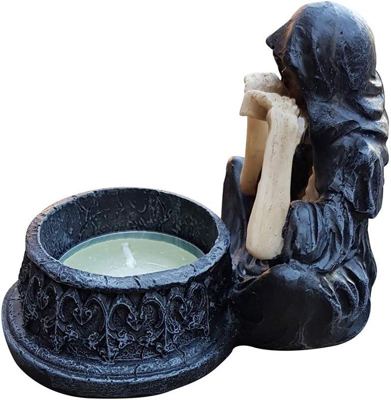 Gothic Skelett Teelichthalter – Mystische Halloween Deko, Totenkopf Kerzenhalter, Wetterfest