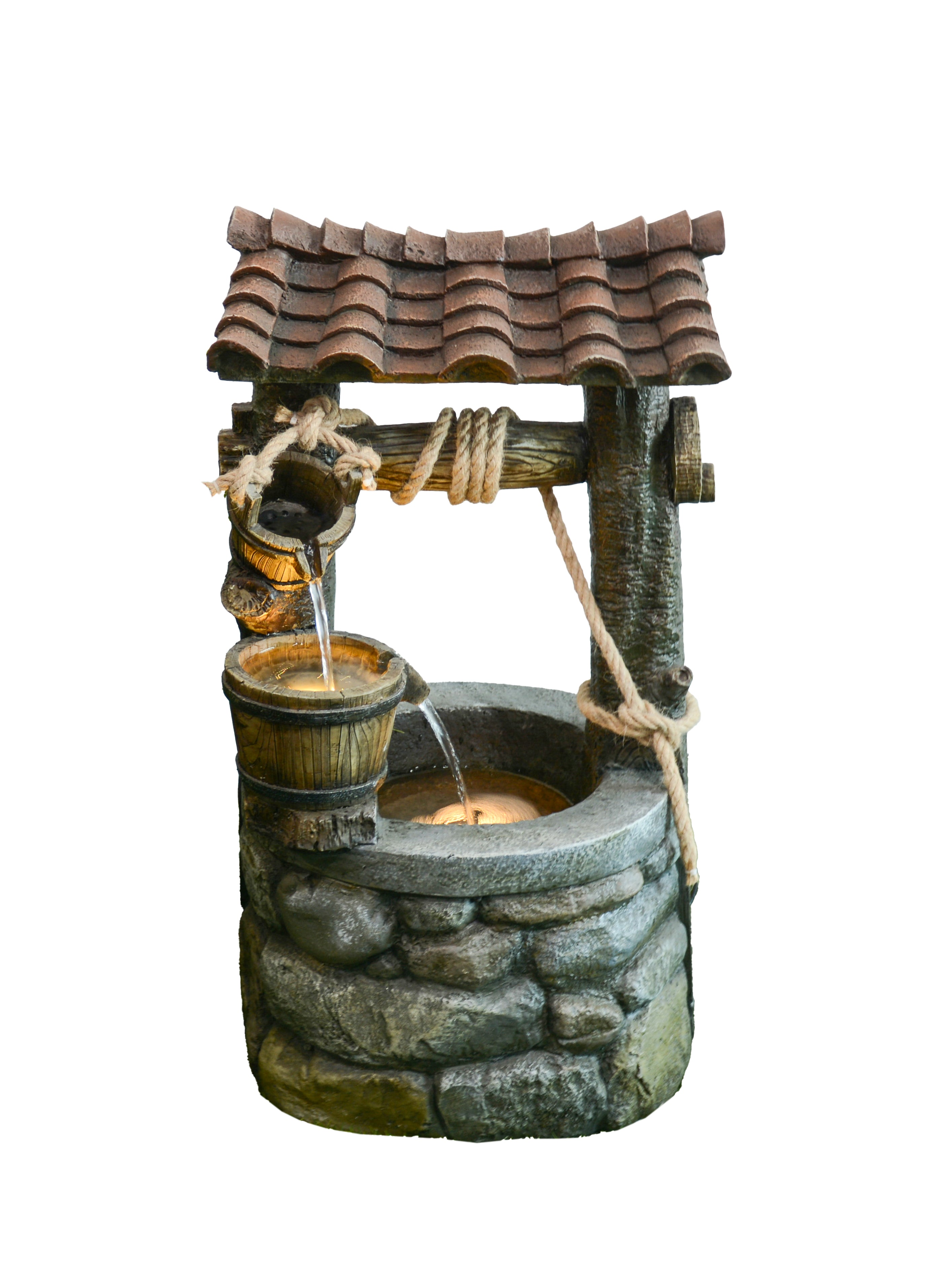 Zierbrunnen Gartenbrunnen ATHENE Kaskadenbrunnen LED-Brunnen Stein-Optik von Garden Pleasure