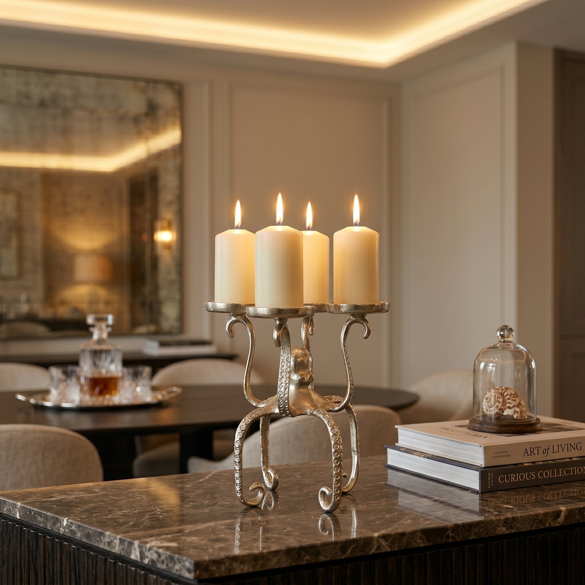 Maritime Deko Octopus aus Aluminium silber - Kerzenleuchter oder Deko-Schale als Tischdeko maritim Variante wählbar