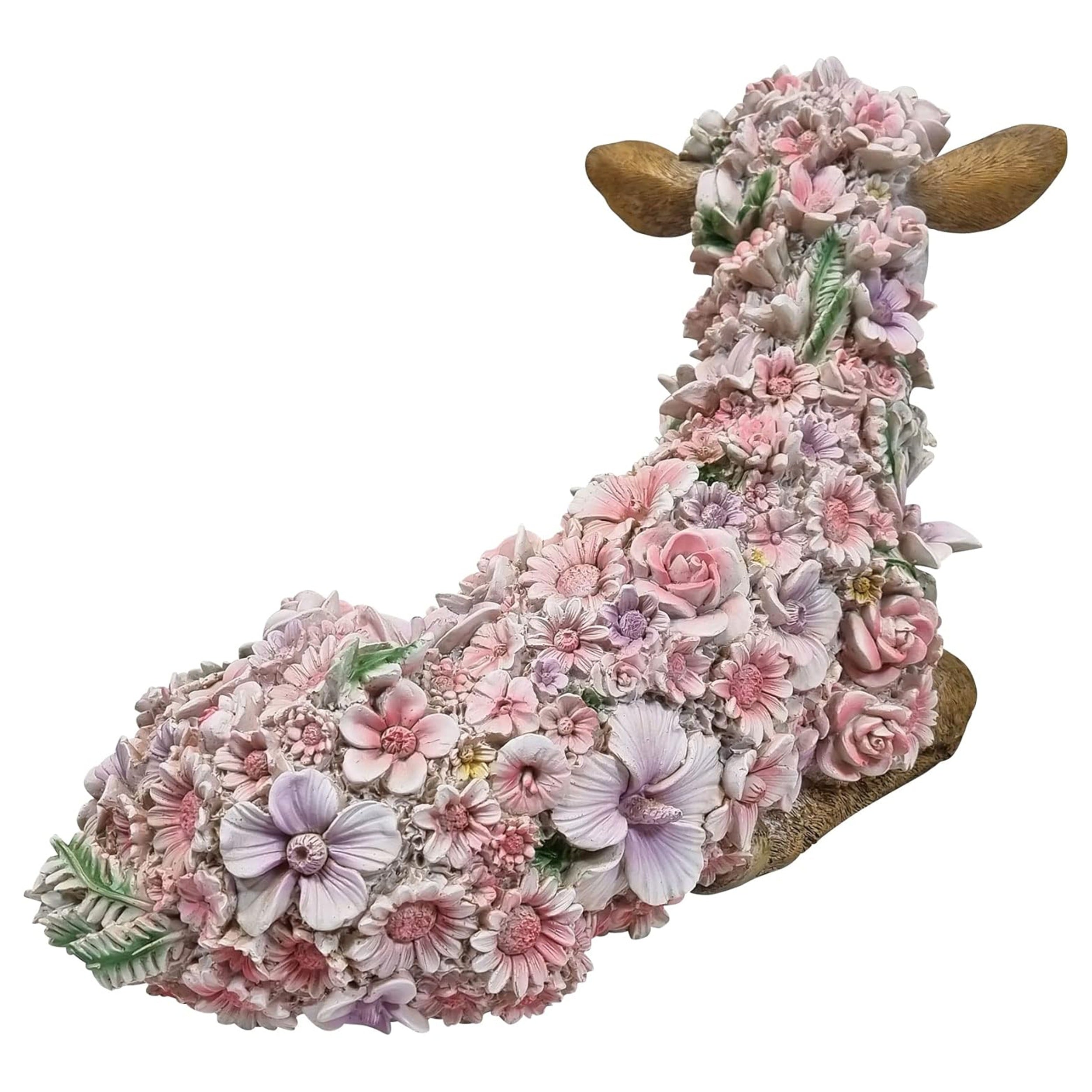 Dekofigur Ziege mit Blumen wetterfest handbemalt