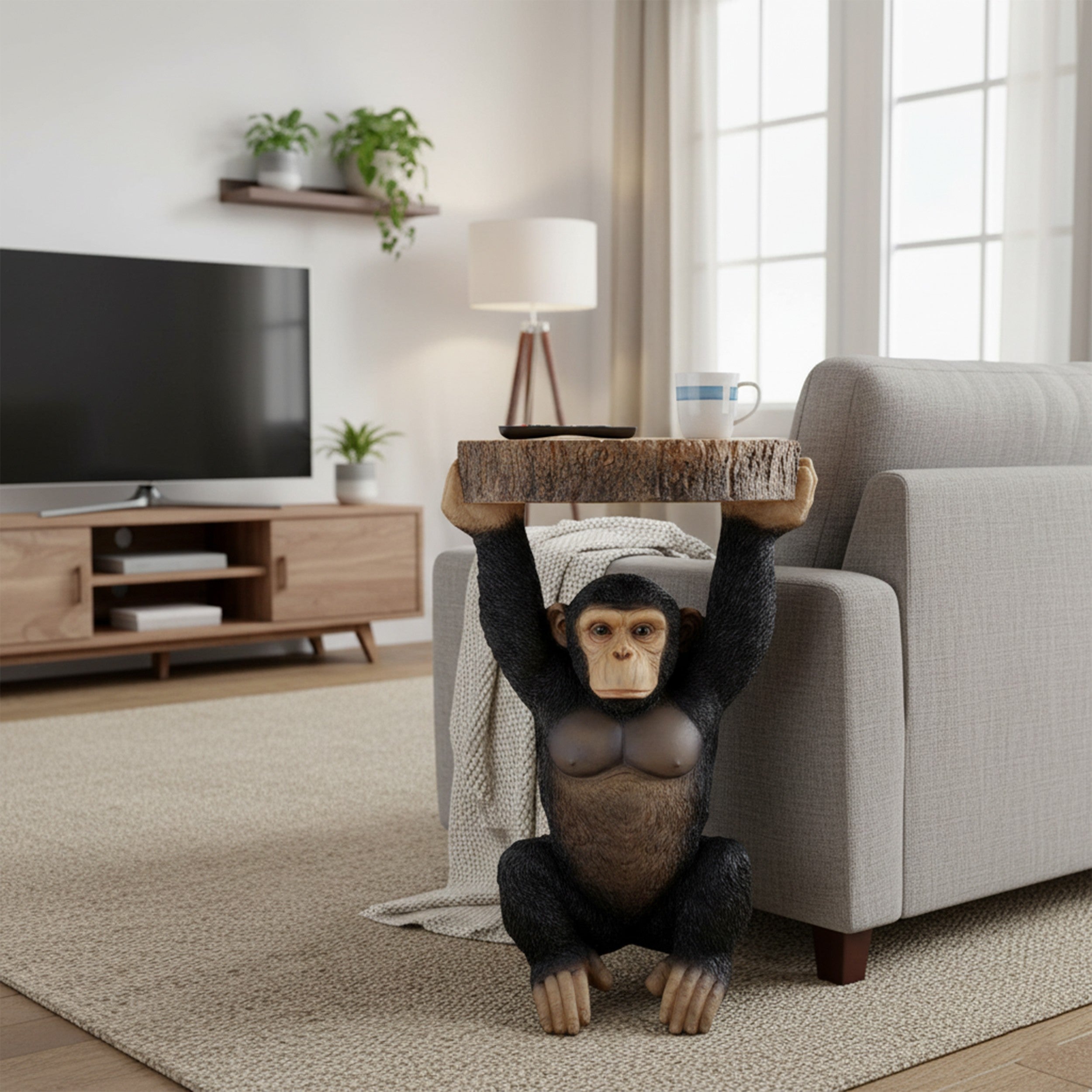 Beistelltisch Tiere Affe Figur als Telefontisch klein Beistelltisch Design für Garten Terrasse Balkon und Wohnbereich