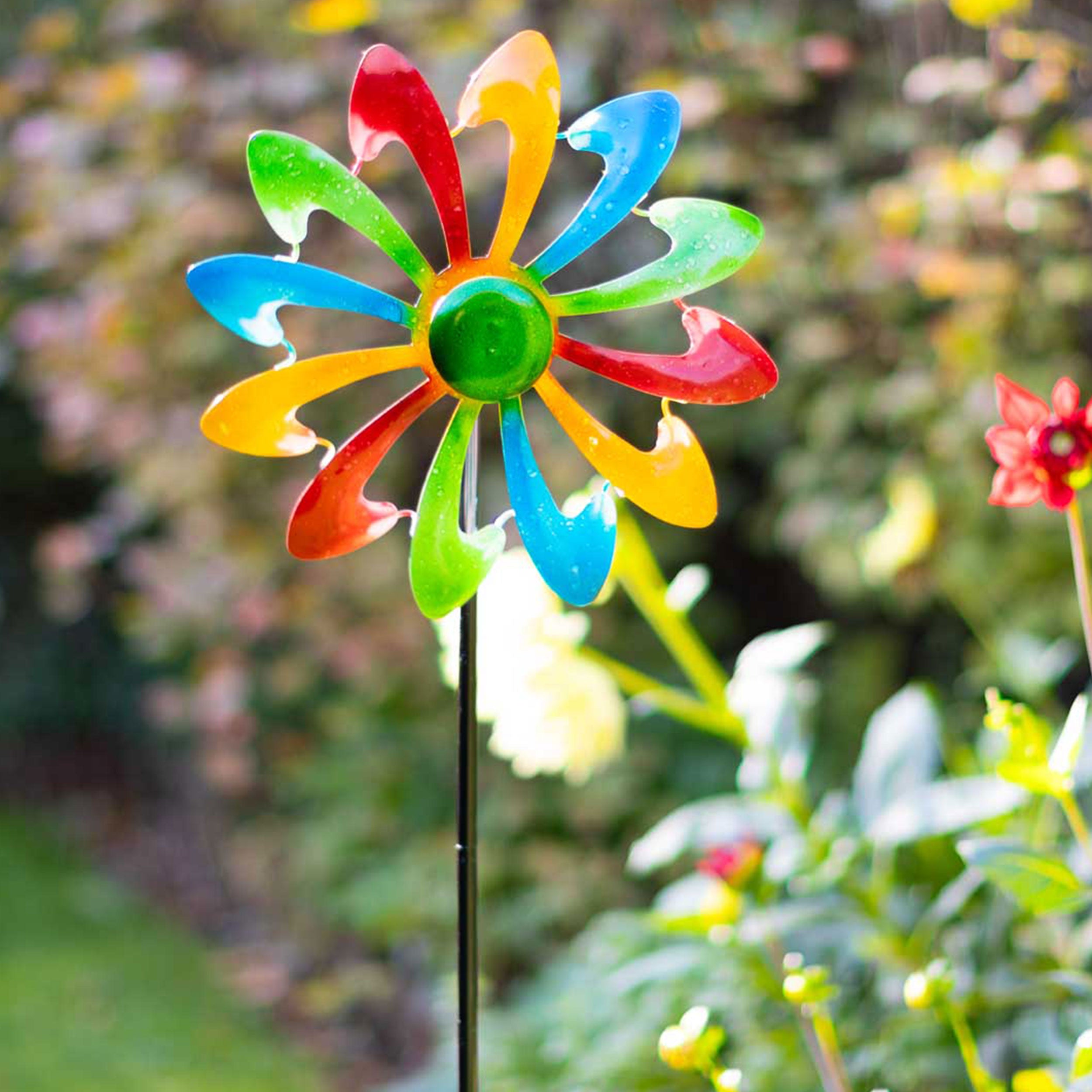 Kinetic Art Single Windmill - Multi-Color Metall Windrad Windspiel Metall Garten Windrad stehend