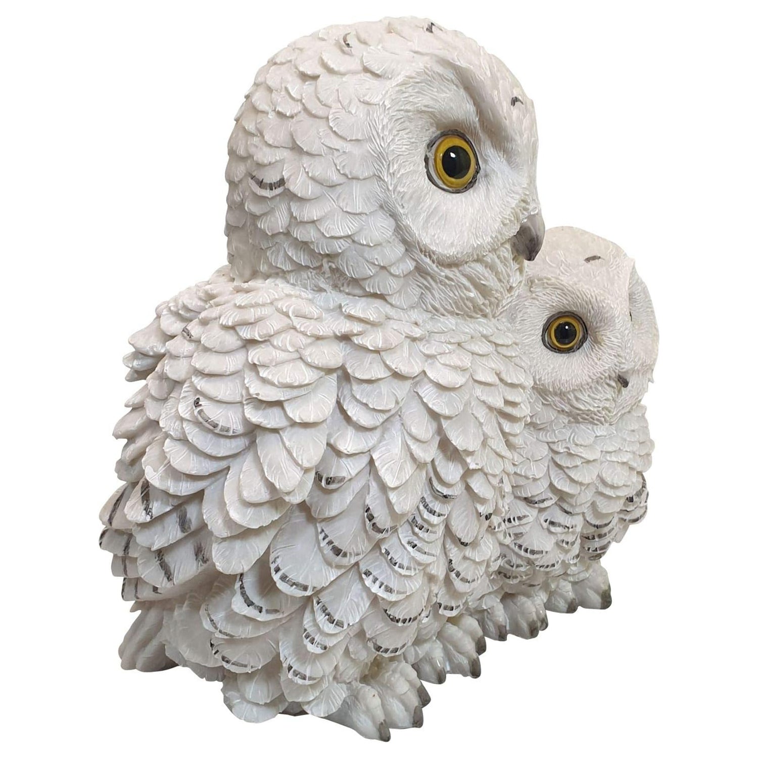 Schneeeule Schnee-Eule mit Kind Tierfigur Gartenfigur Dekofigur