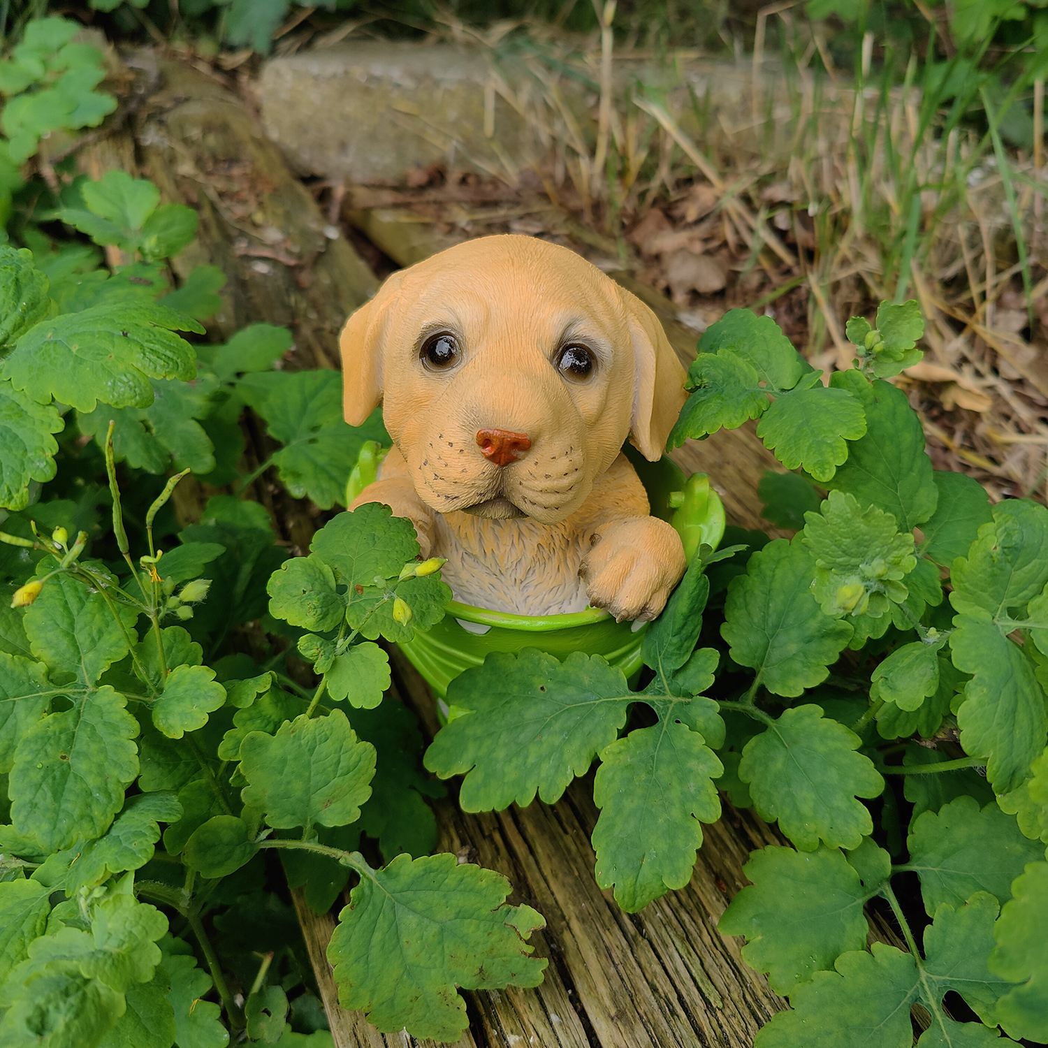 Hundefigur Hund Gartenfigur Labrador Figur im Blumentopf lustige Gartenfiguren