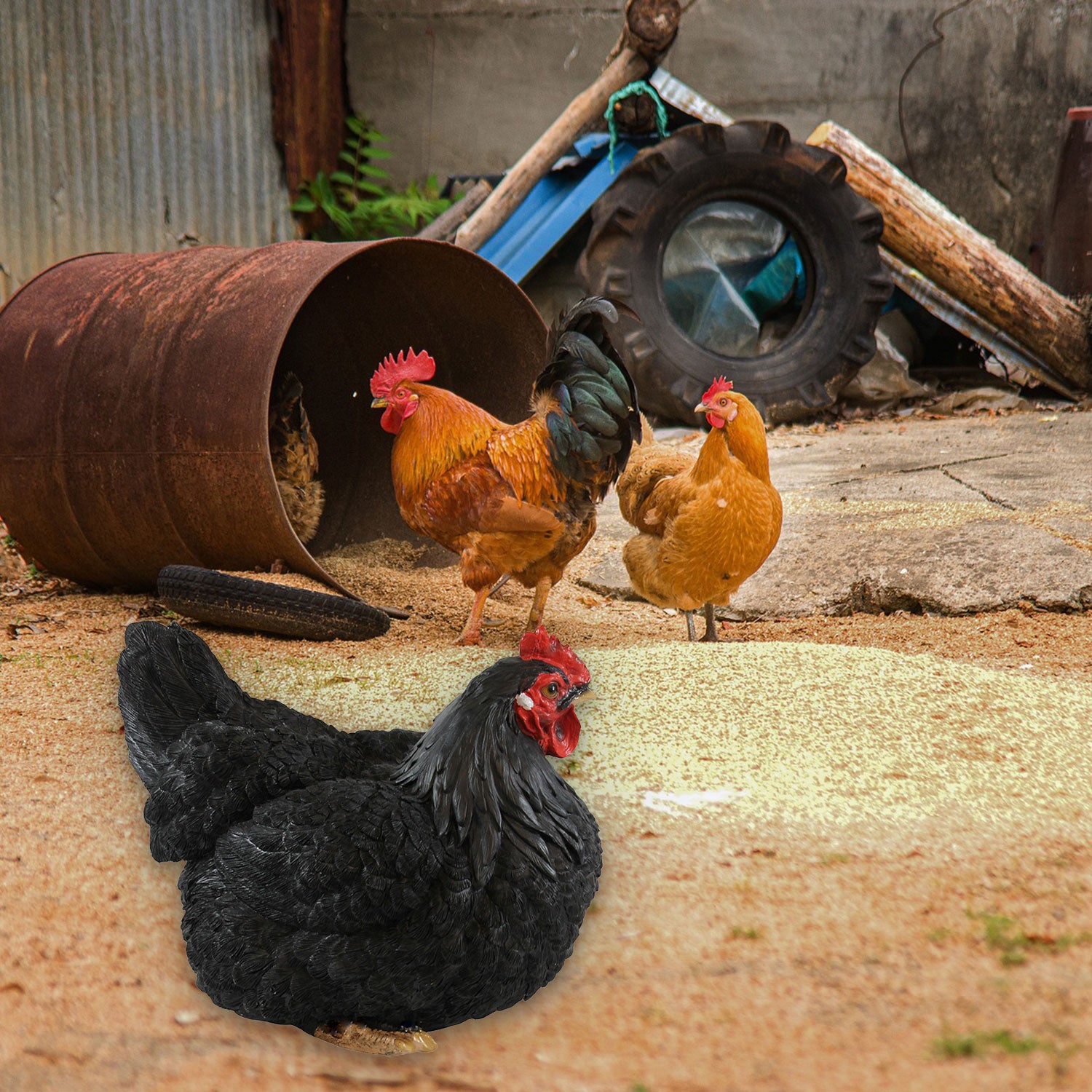 Dekofigur Henne Huhn Berta sitzend lebensecht