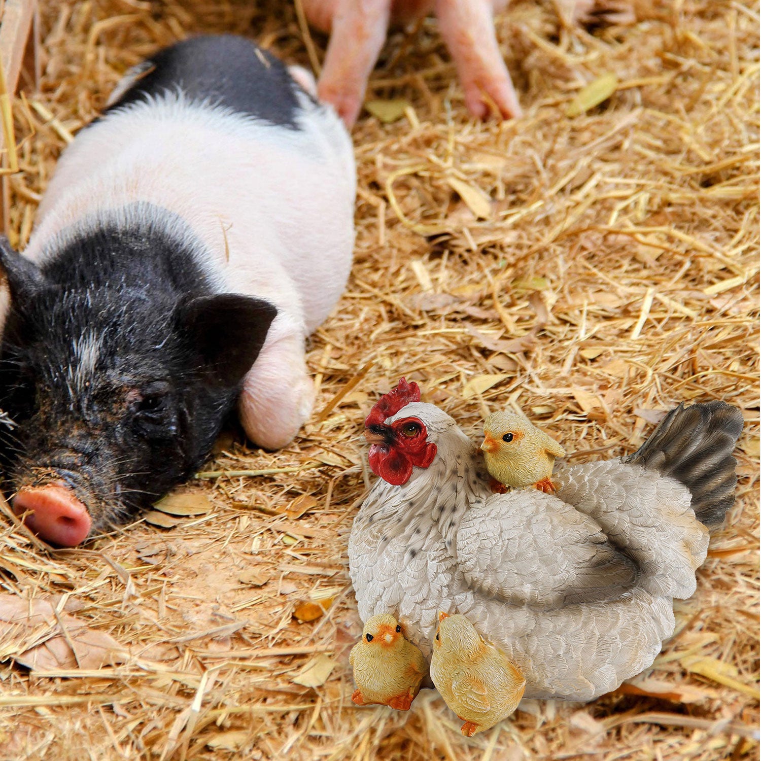 Dekofigur Henne Huhn Louise mit Küken lebensechte Tierfigur