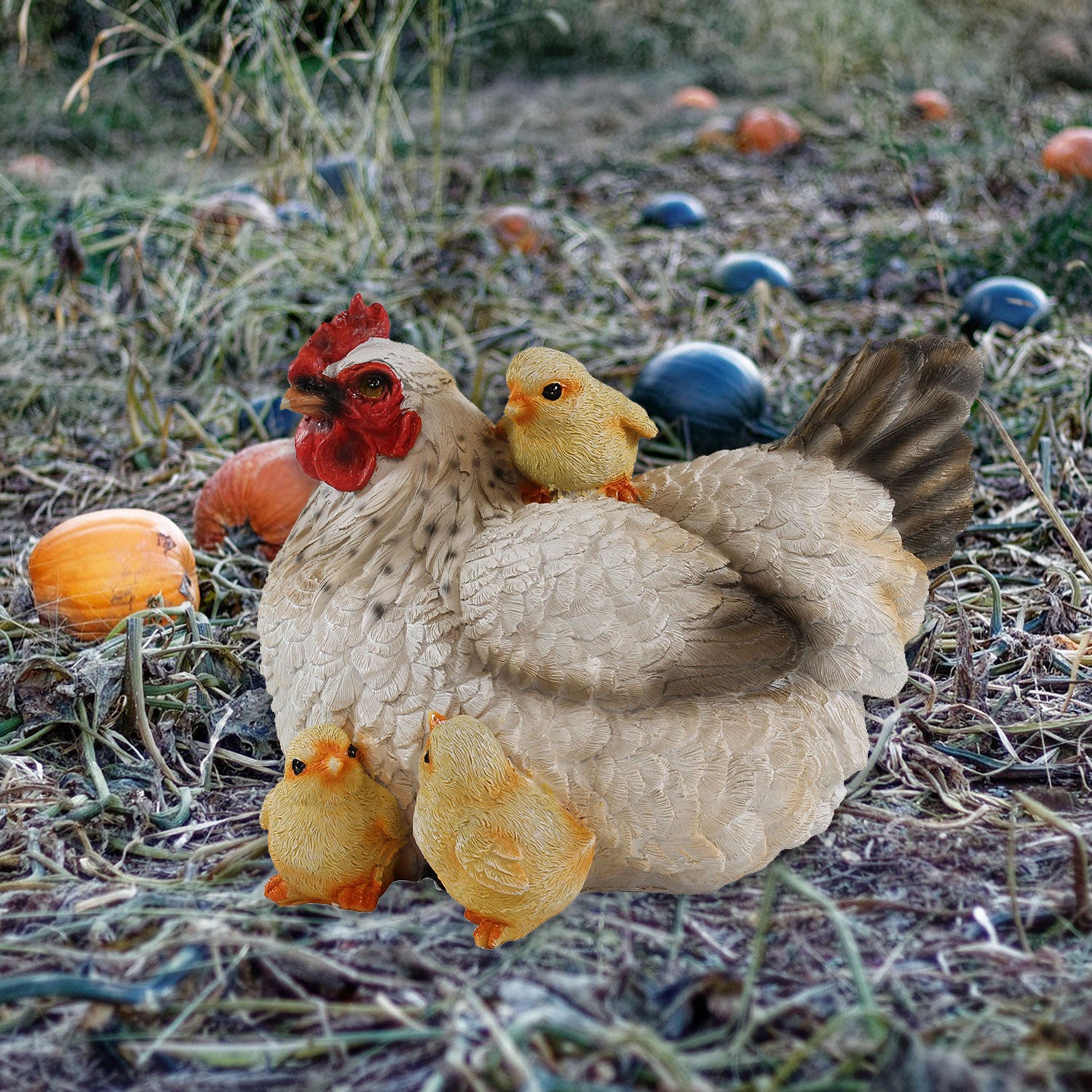 Dekofigur Henne Huhn Louise mit Küken lebensechte Tierfigur