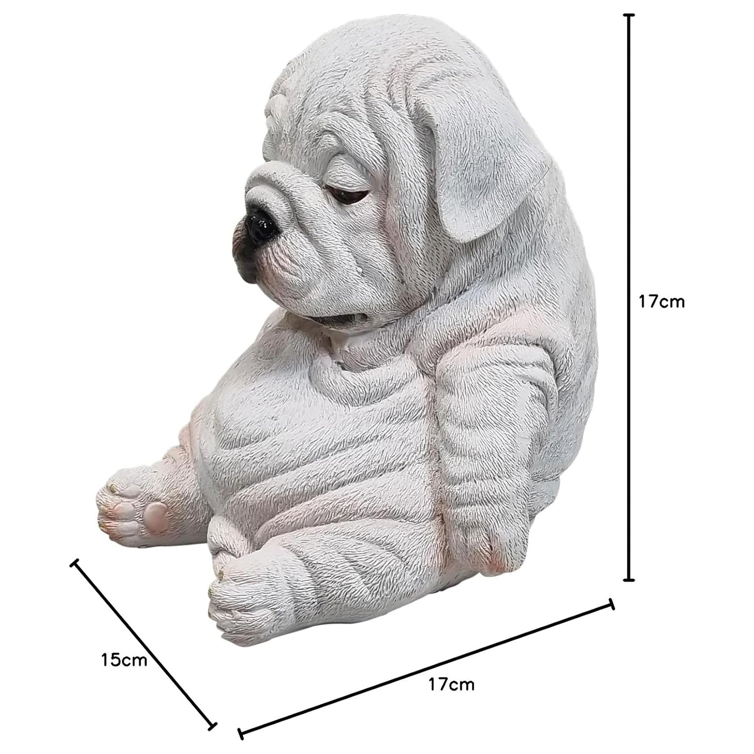 Hundefigur Englische Bulldogge Tierfigur Dekofigur Welpe sitzend weiß