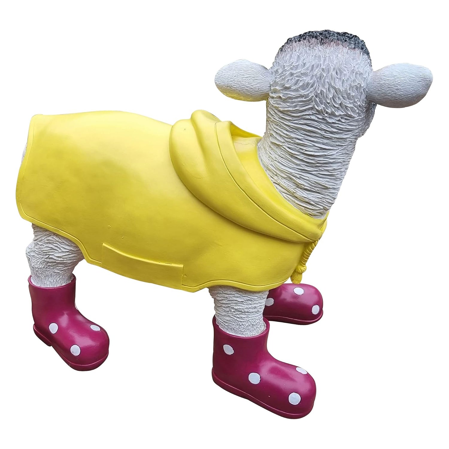 Deko Lamm mit brombeer Gummistiefel und Mantel lustige Tierfigur Schaf Gartendeko