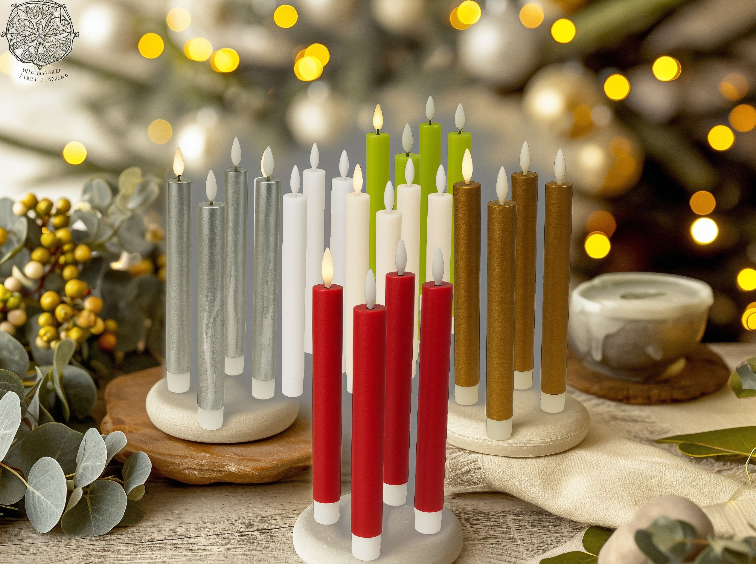 LED Kerzen mit Timer | Stabkerzen 24,5 cm | LED Echtwachskerzen mit flackernder 3D Flamme und Fernbedienung | versch. Farben zur Auswahl