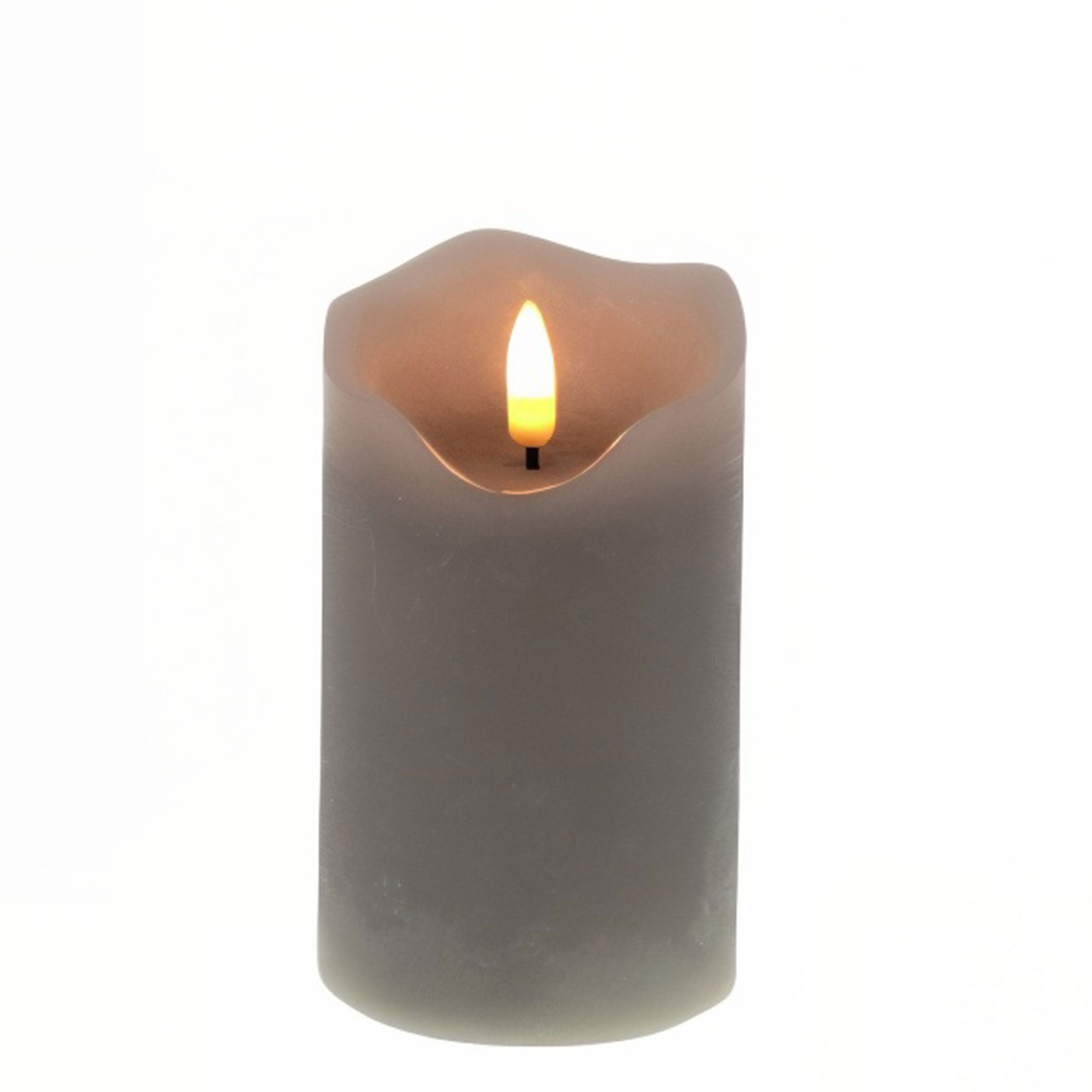 LED Kerze grau mit 3D Flamme Echtwachs Optik Timer 6h 18h Indoor Deko Kerze flackernd batteriebetrieben in drei Größen