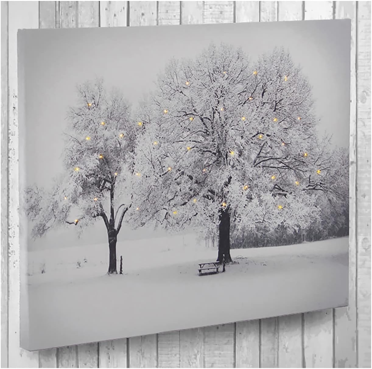 Wandbild LED-Leinwandbild 40 Leds Winter Winterdeko mit Licht - Stimmungsvolle Winter-Leinwand 30 x 40 cm