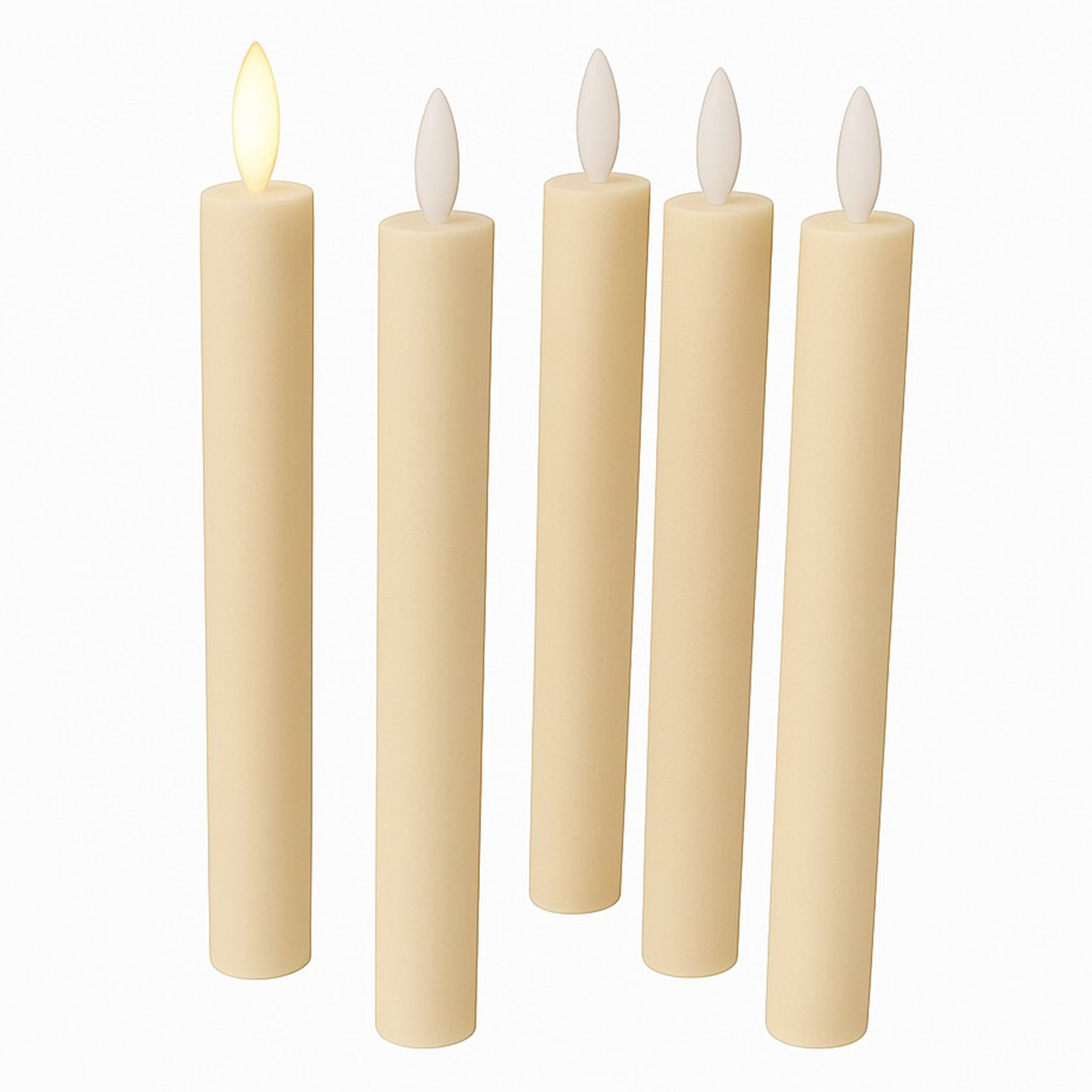 LED Stabkerzen 5er Set mit Timer & Flackereffekt – flammenlose Echtwachskerzen elfenbein für Kerzenständer & Deko
