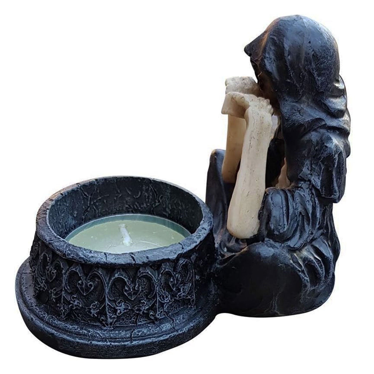 Gothic Skelett Teelichthalter – Mystische Halloween Deko, Totenkopf Kerzenhalter, Wetterfest