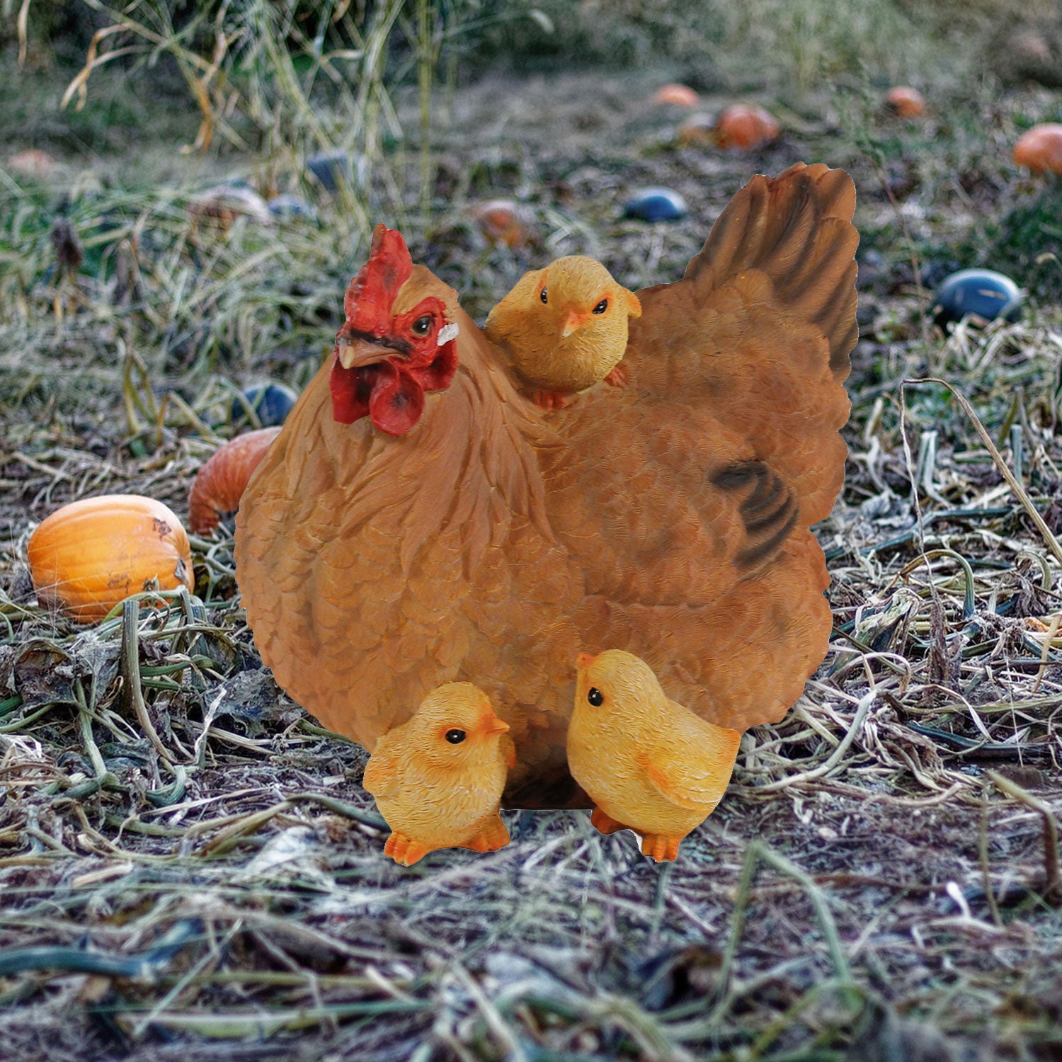 Dekofigur Henne Huhn Uschi mit Küken lebensechte Tierfigur