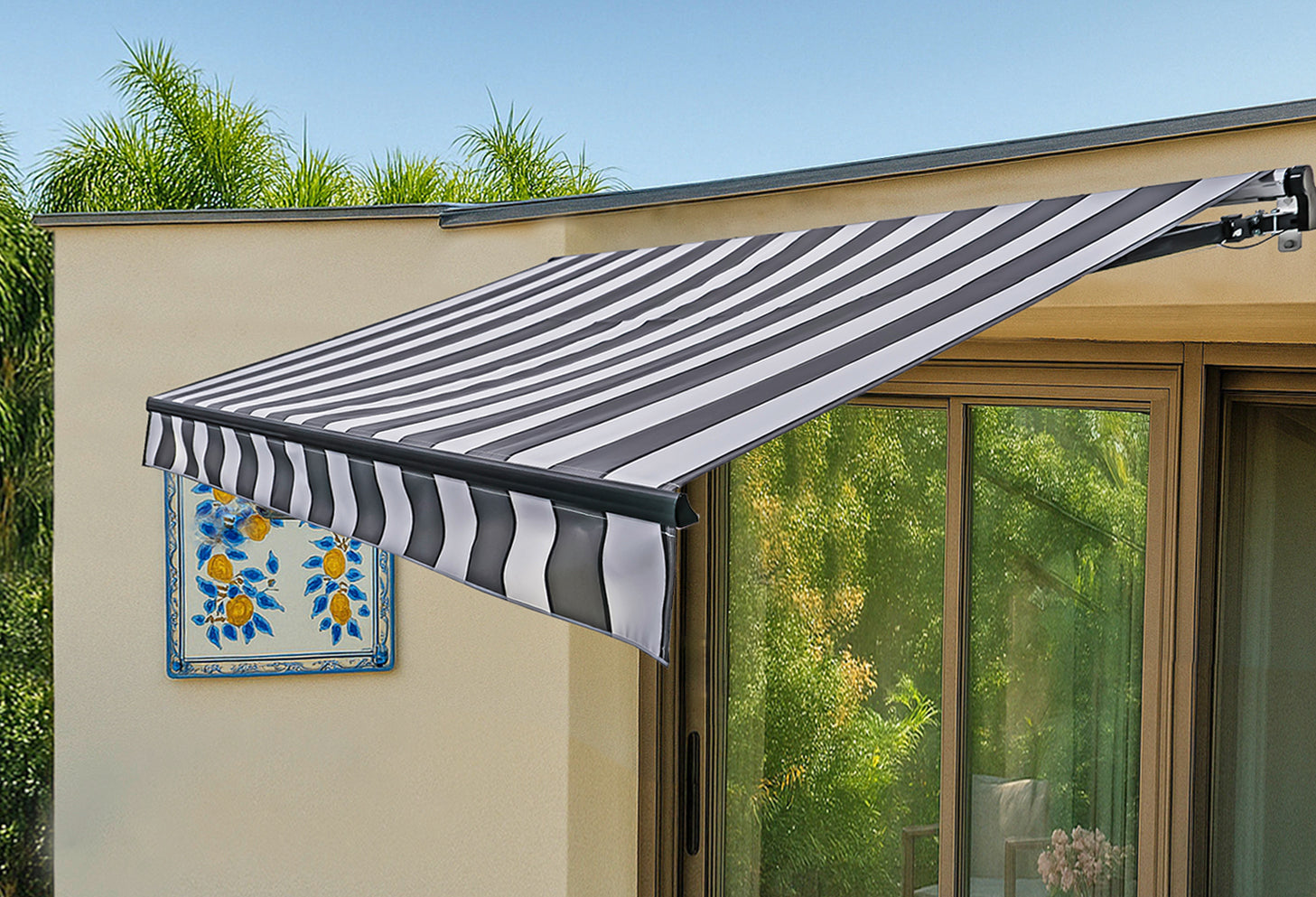 Elektrische Gelenkarmmarkise LED Markise Motorisiert Sonnenschutz Gestreift von Garden Pleasure