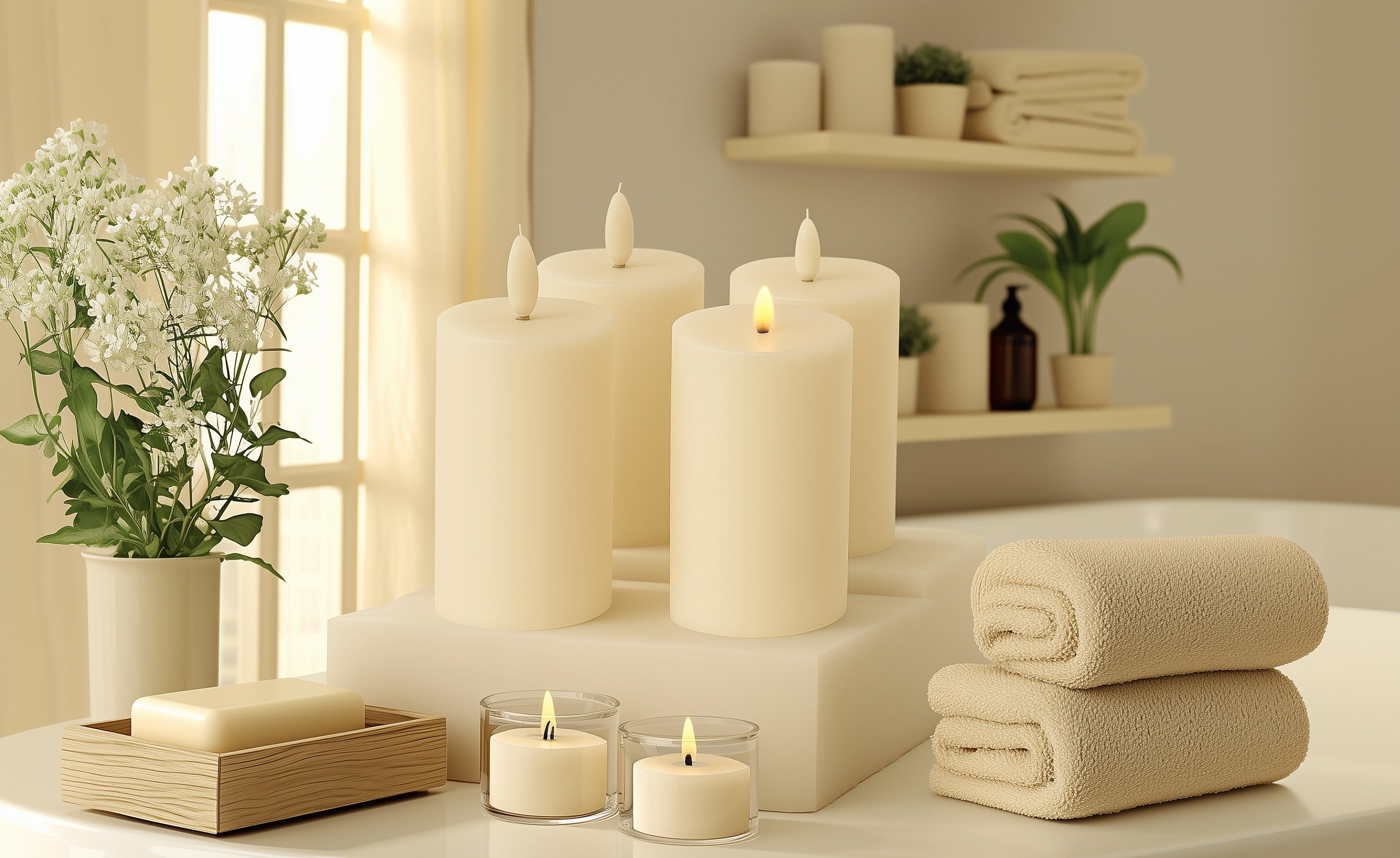 LED Kerzen mit Timer | Stumpenkerze 15x7,5 cm | LED Echtwachskerzen mit 3D Flamme und Fernbedienung | versch. Farben zur Auswahl