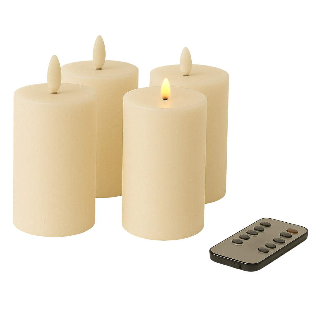 LED Kerzen mit Timer | Stumpenkerze 10x6,5 cm | LED Echtwachskerzen mit 3D Flamme und Fernbedienung | versch. Farben zur Auswahl