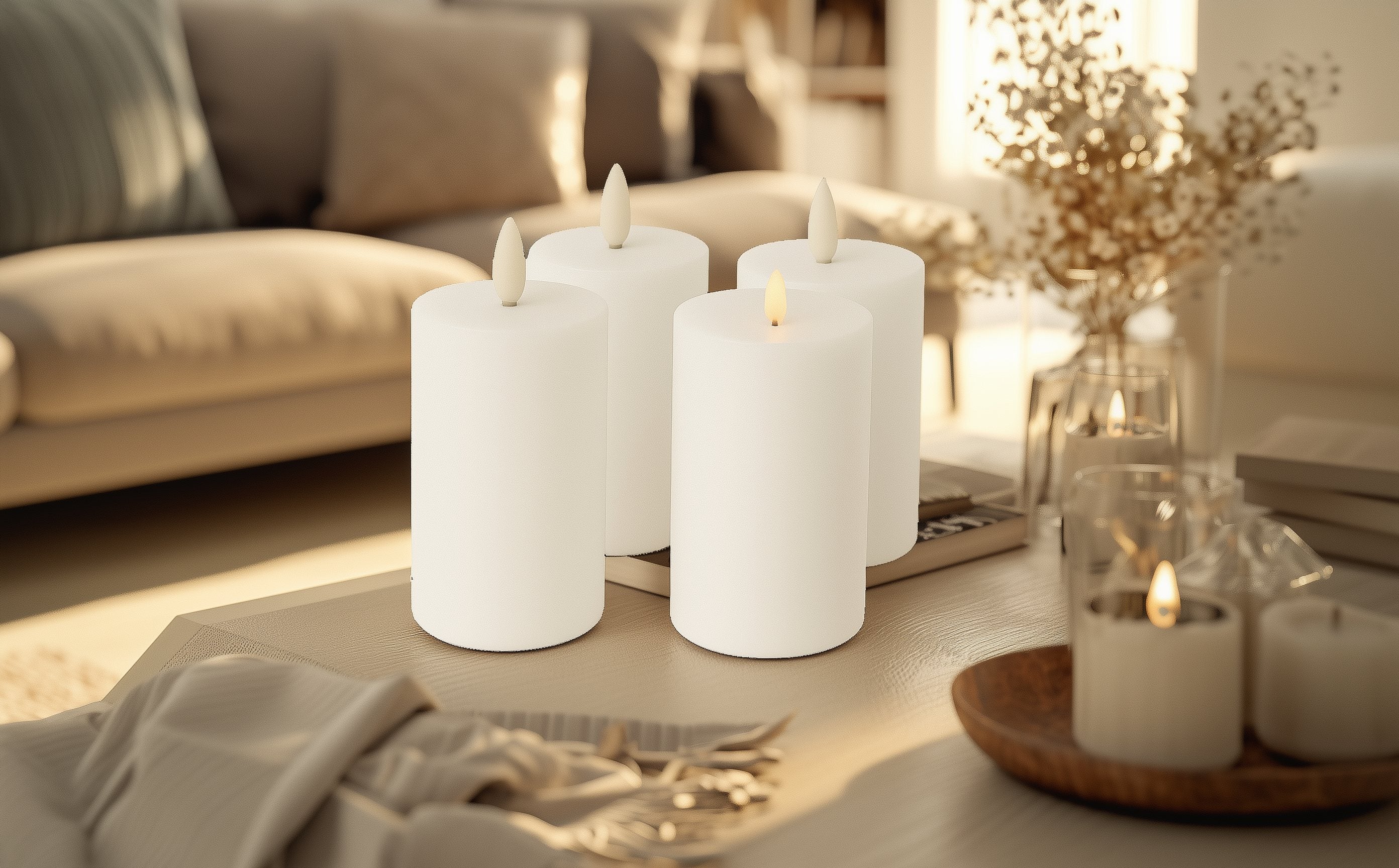 LED Kerzen mit Timer | Stumpenkerze 10x6,5 cm | LED Echtwachskerzen mit 3D Flamme und Fernbedienung | versch. Farben zur Auswahl