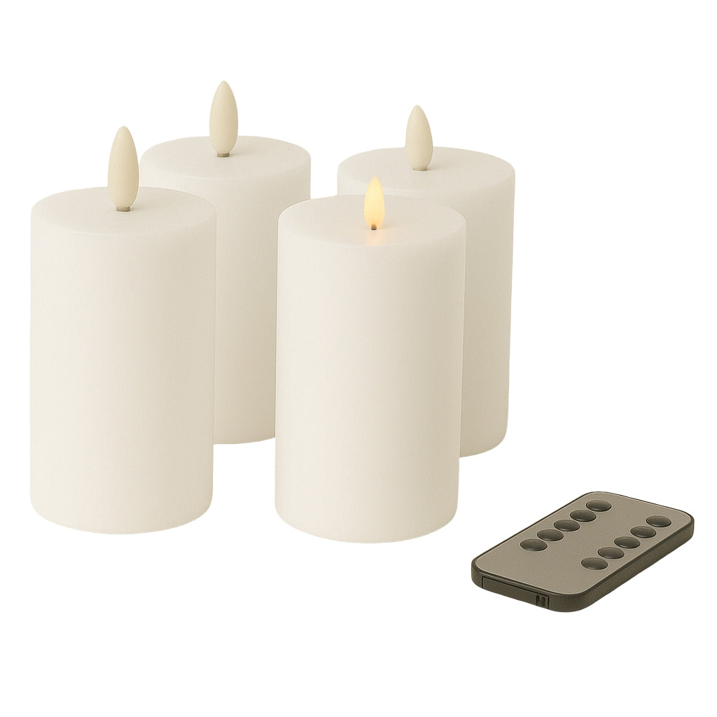LED Kerzen mit Timer | Stumpenkerze 15x7,5 cm | LED Echtwachskerzen mit 3D Flamme und Fernbedienung | versch. Farben zur Auswahl