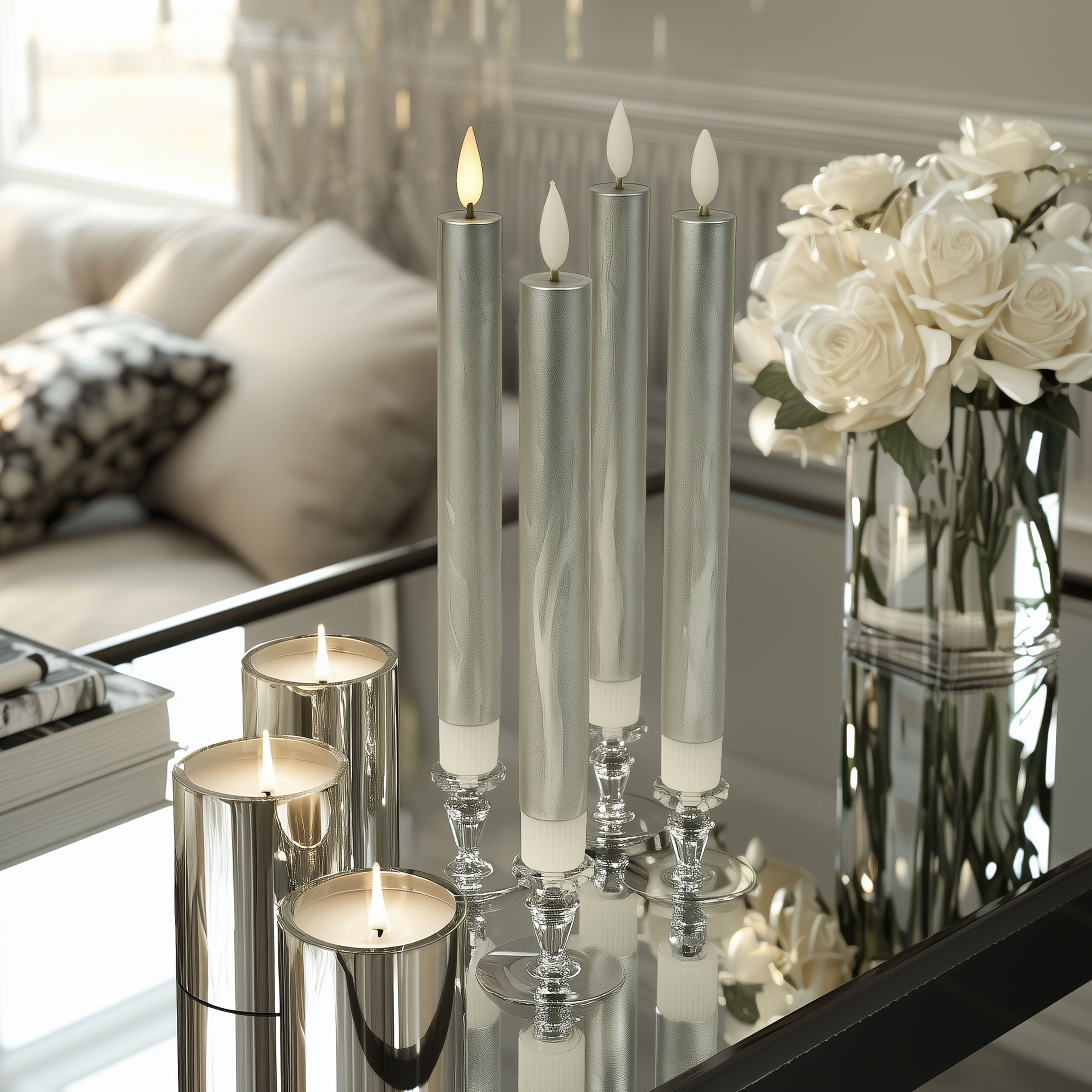 LED Kerzen mit Timer | Stabkerzen 24,5 cm | LED Echtwachskerzen mit flackernder 3D Flamme und Fernbedienung | versch. Farben zur Auswahl