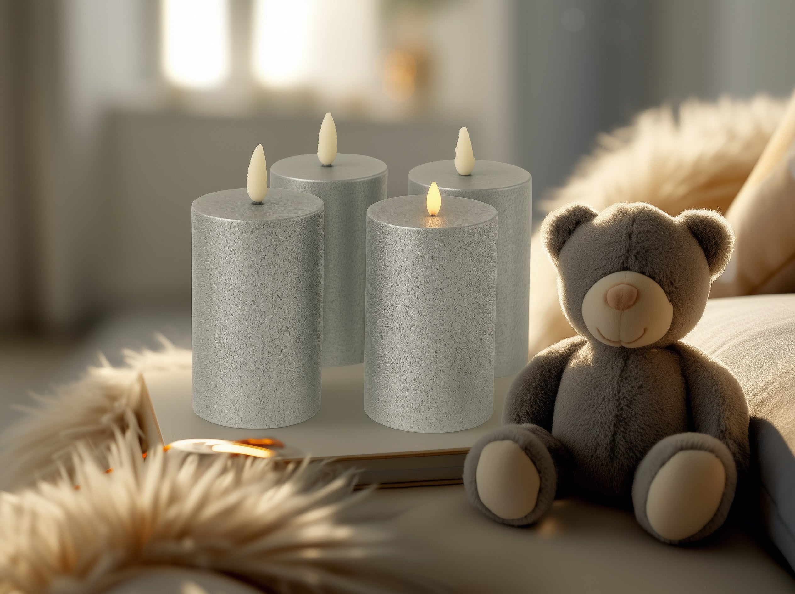 LED Kerzen mit Timer | Stumpenkerze 15x7,5 cm | LED Echtwachskerzen mit 3D Flamme und Fernbedienung | versch. Farben zur Auswahl