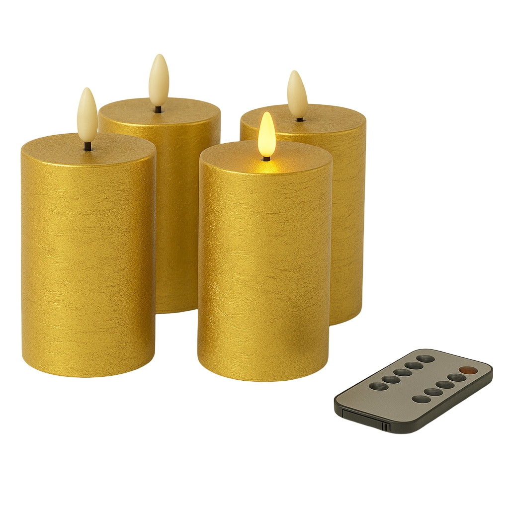 LED Kerzen mit Timer | Stumpenkerze 10x6,5 cm | LED Echtwachskerzen mit 3D Flamme und Fernbedienung | versch. Farben zur Auswahl