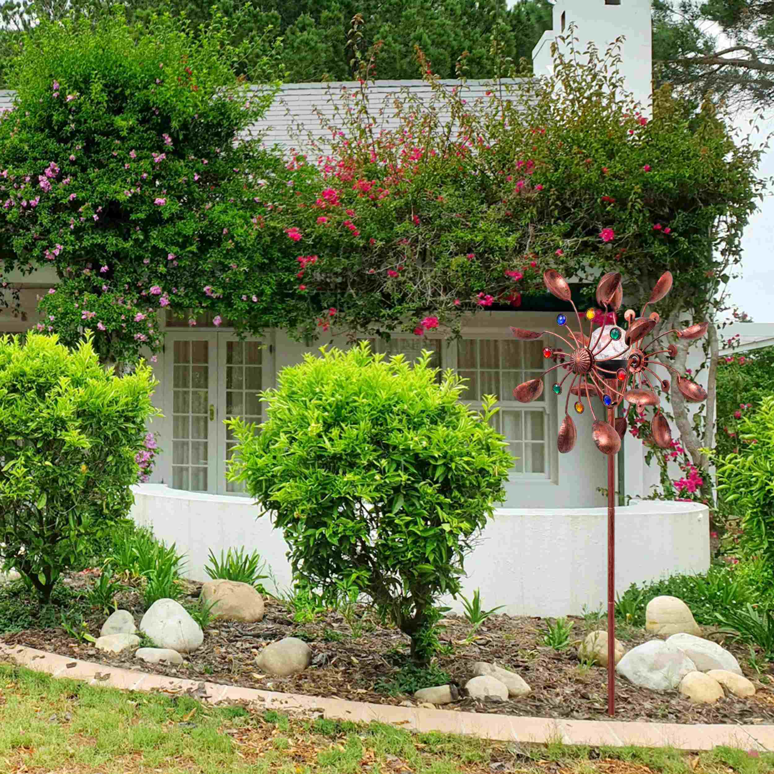 Kinetic Art Metall Windrad Copper Bucket Duett - Solar LED Windspiel Metall Garten Windrad stehend