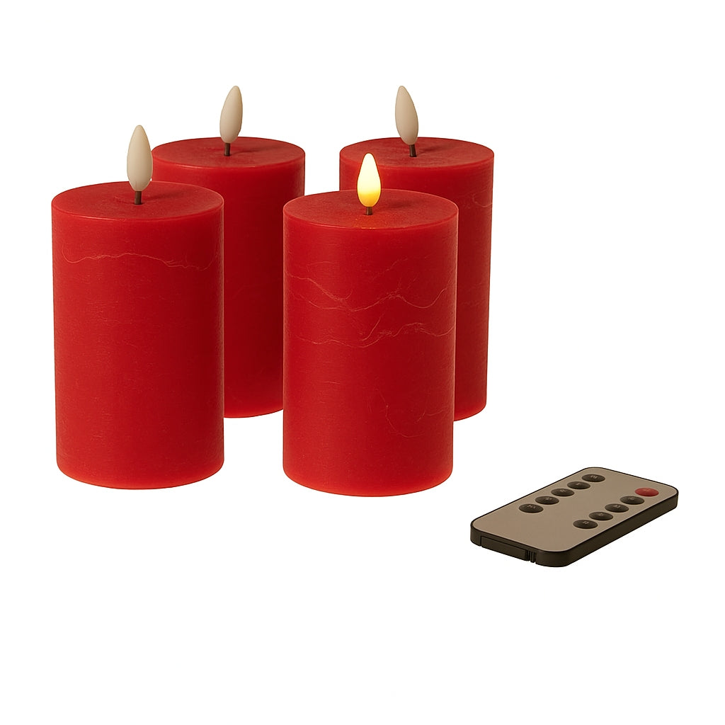 LED Kerzen mit Timer | Stumpenkerze 15x7,5 cm | LED Echtwachskerzen mit 3D Flamme und Fernbedienung | versch. Farben zur Auswahl