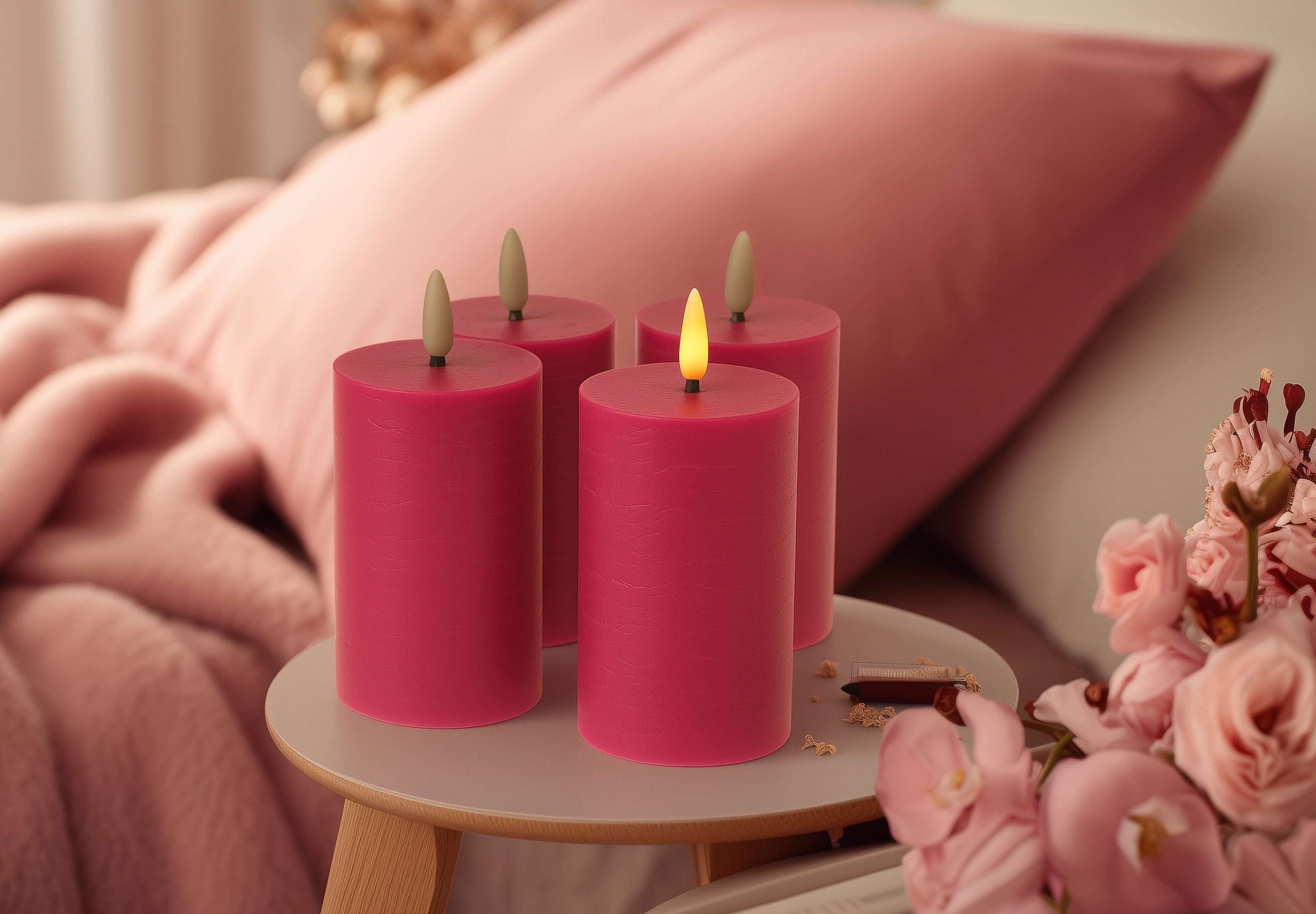 LED Kerzen mit Timer | Stumpenkerze 10x6,5 cm | LED Echtwachskerzen mit 3D Flamme und Fernbedienung | versch. Farben zur Auswahl