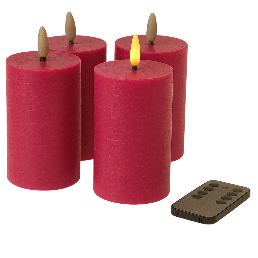 LED Kerzen mit Timer | Stumpenkerze 10x6,5 cm | LED Echtwachskerzen mit 3D Flamme und Fernbedienung | versch. Farben zur Auswahl