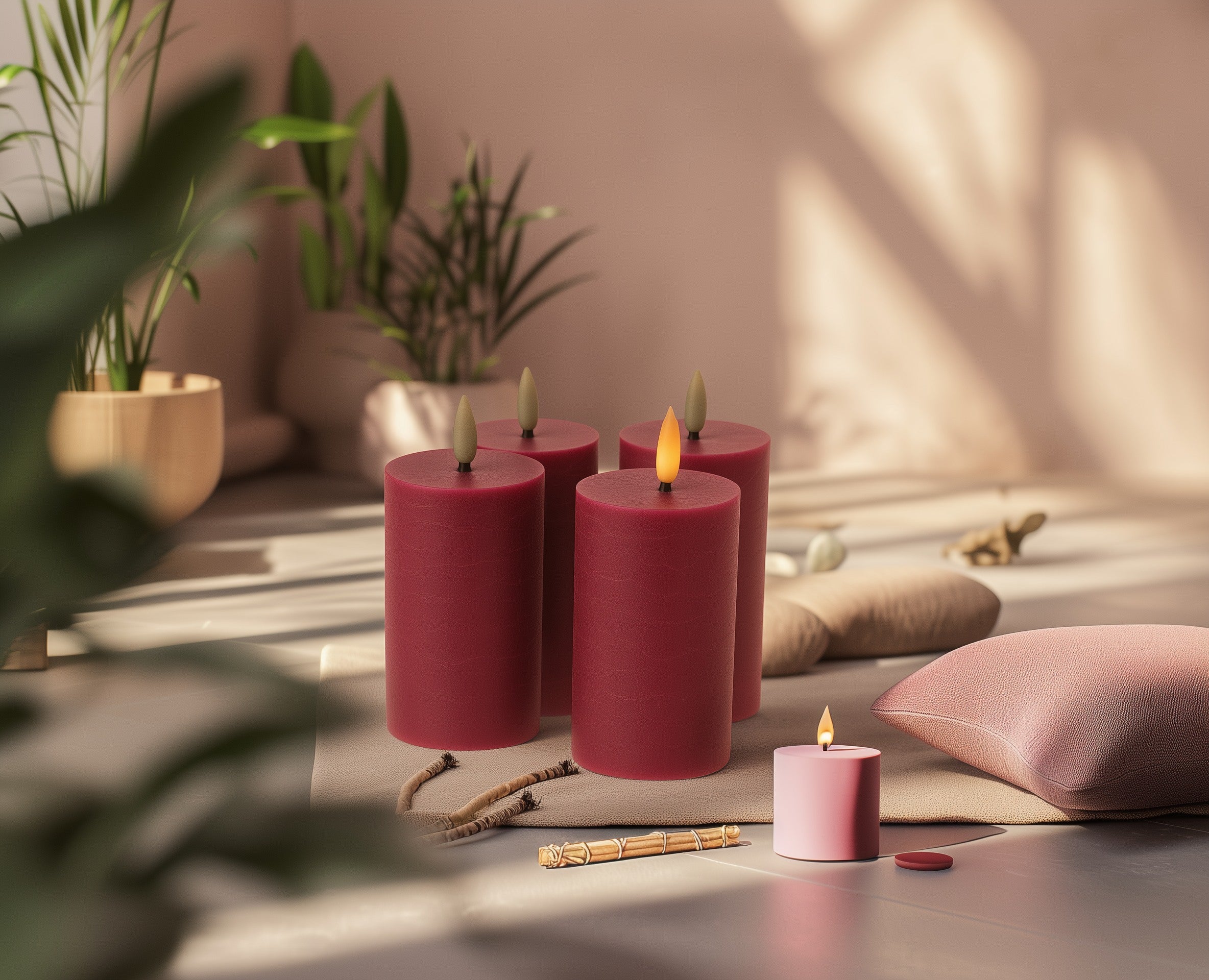 LED Kerzen mit Timer | Stumpenkerze 10x6,5 cm | LED Echtwachskerzen mit 3D Flamme und Fernbedienung | versch. Farben zur Auswahl