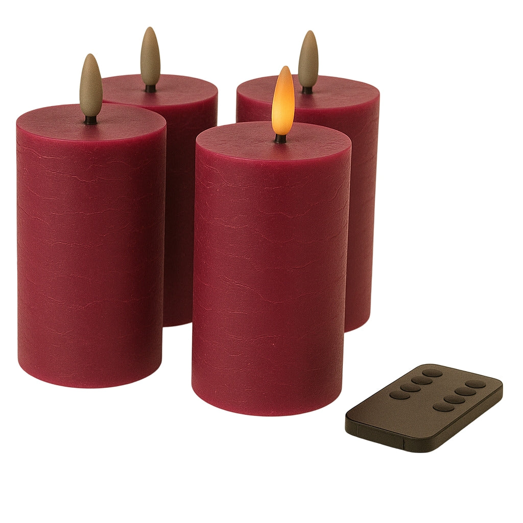 LED Kerzen mit Timer | Stumpenkerze 10x6,5 cm | LED Echtwachskerzen mit 3D Flamme und Fernbedienung | versch. Farben zur Auswahl