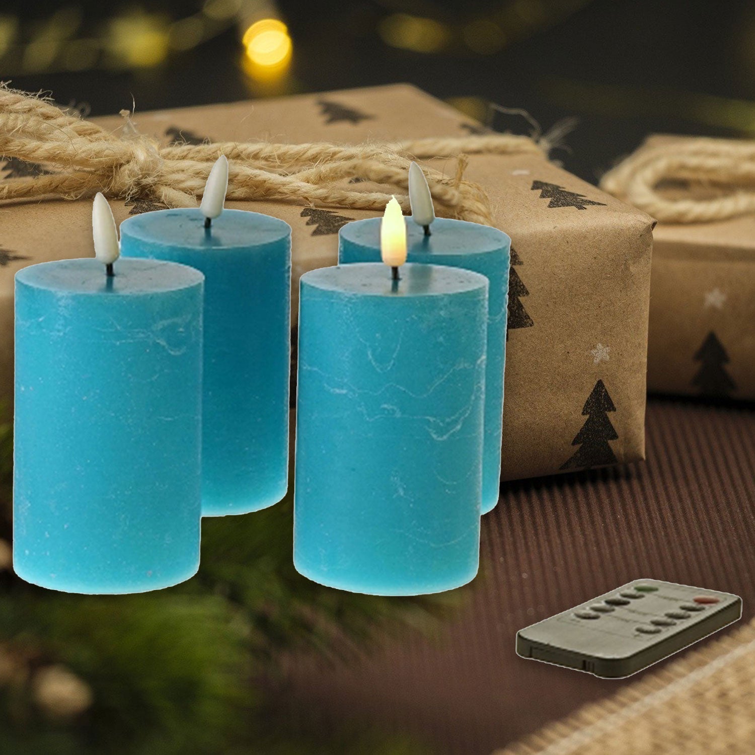 LED Kerzen mit Timer | Stumpenkerze 10x6,5 cm | LED Echtwachskerzen mit 3D Flamme und Fernbedienung | versch. Farben zur Auswahl
