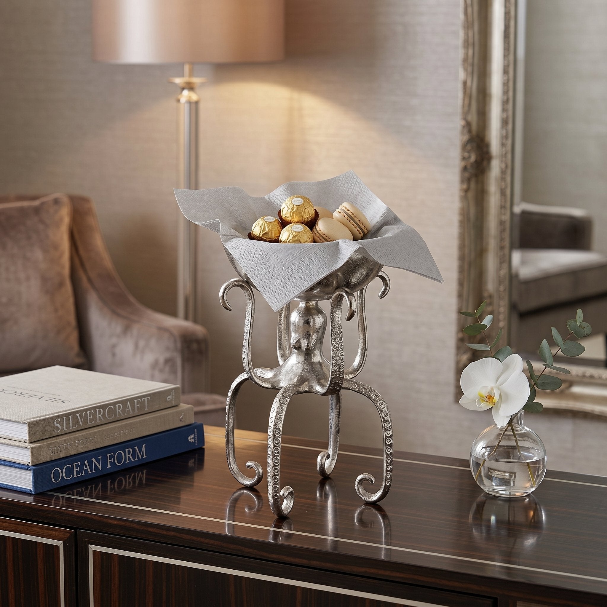 Maritime Deko Octopus aus Aluminium silber - Kerzenleuchter oder Deko-Schale als Tischdeko maritim Variante wählbar